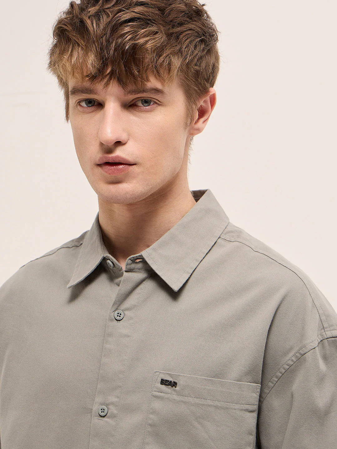 Men Shirt Grey Solid Relax Fit Overshirt - Image 5