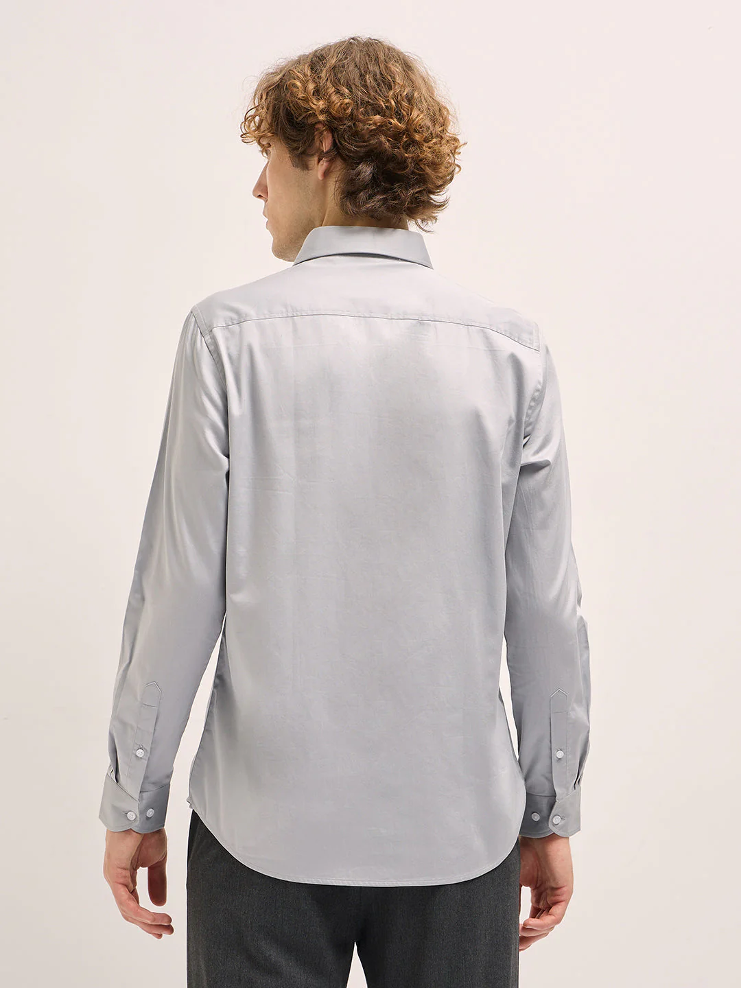 Men Shirt Grey Tailored Fit Solid Formal Shirt - Image 2