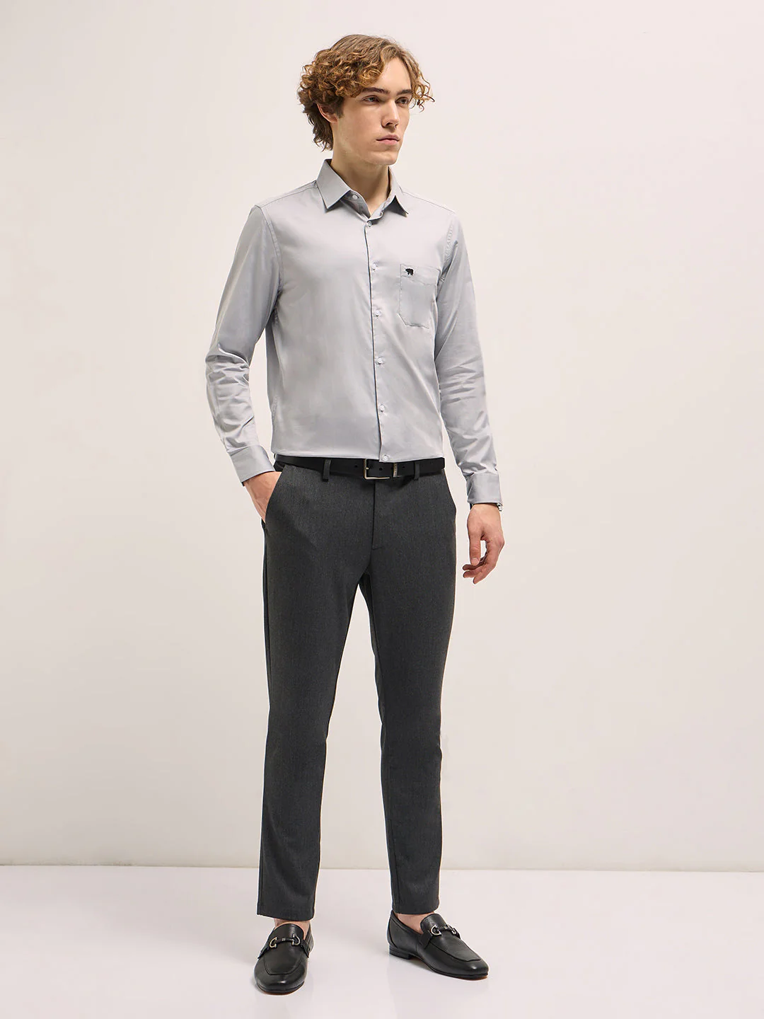 Men Shirt Grey Tailored Fit Solid Formal Shirt - Image 4