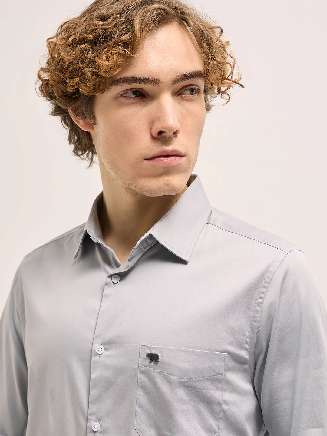Men Shirt Grey Tailored Fit Solid Formal Shirt - Image 5