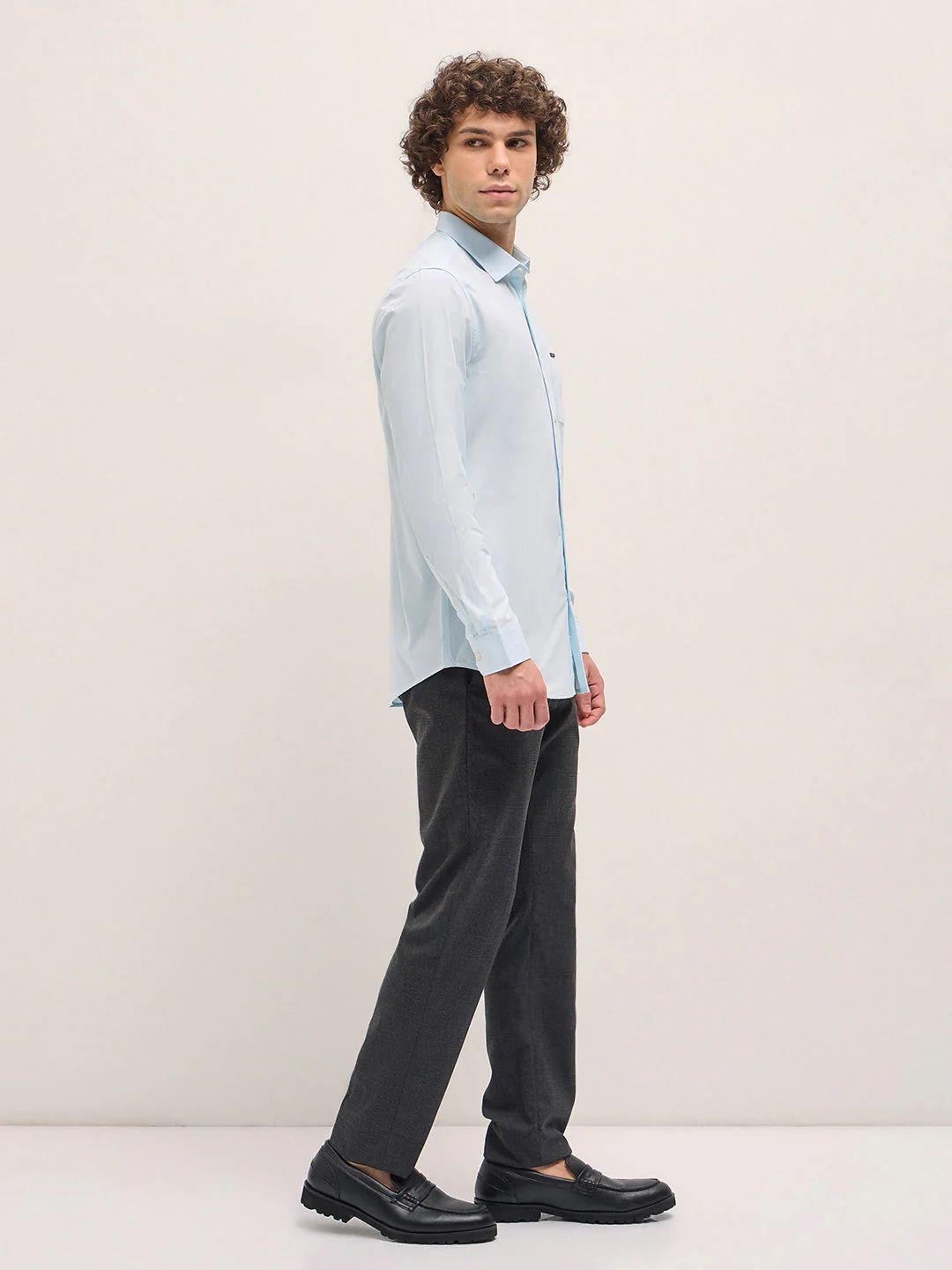 Men Shirt Ice Blue Tailored Fit Cotton Formal Shirt - Image 3