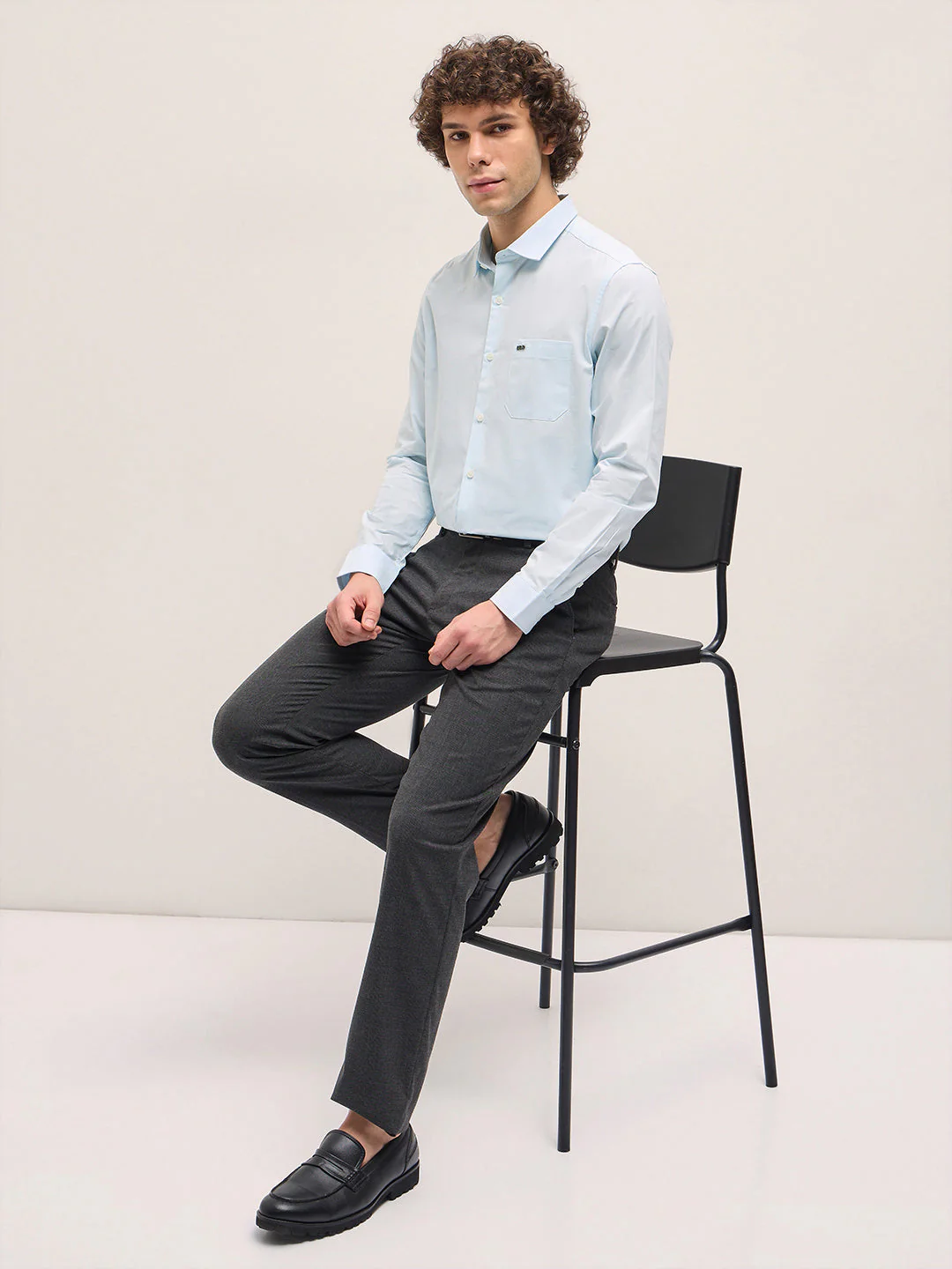 Men Shirt Ice Blue Tailored Fit Cotton Formal Shirt - Image 4