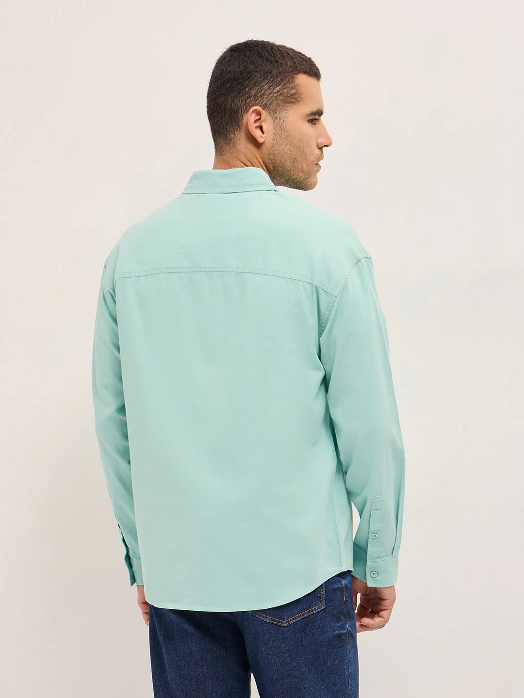 Men Shirt Light Blue Solid Relax Fit Overshirt - Image 2