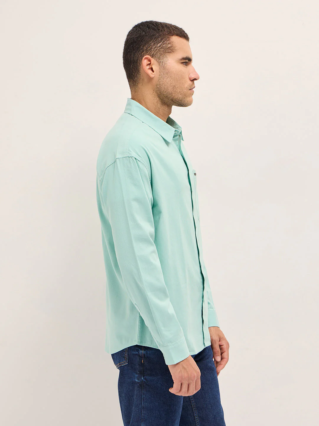 Men Shirt Light Blue Solid Relax Fit Overshirt - Image 3