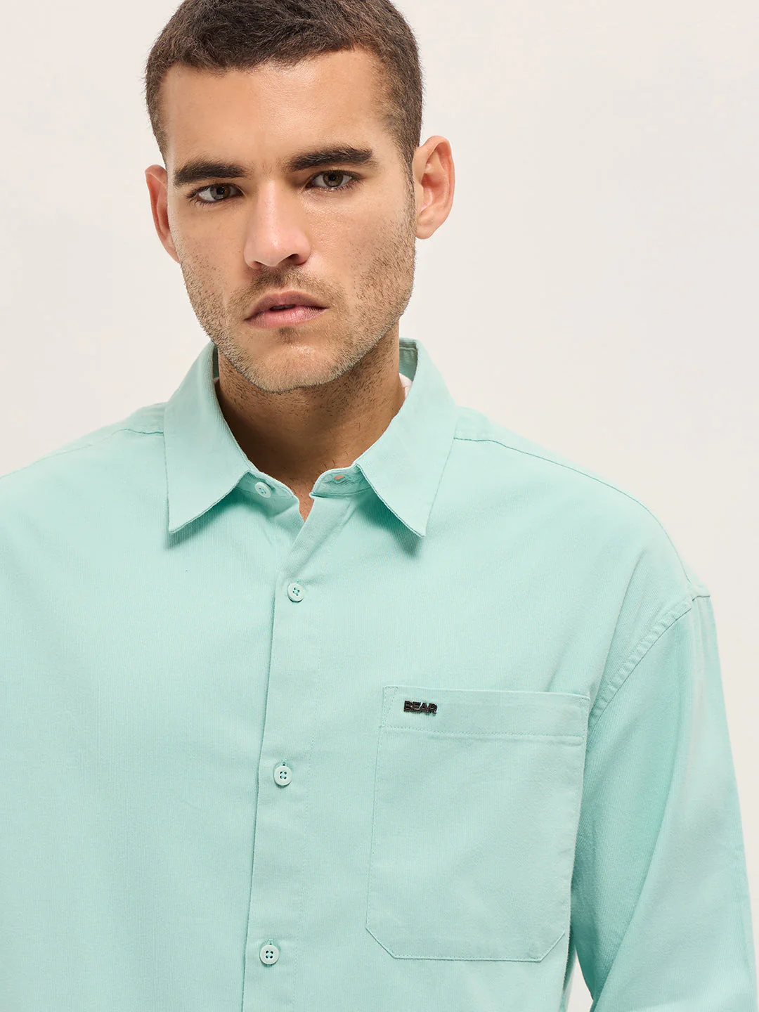 Men Shirt Light Blue Solid Relax Fit Overshirt - Image 5
