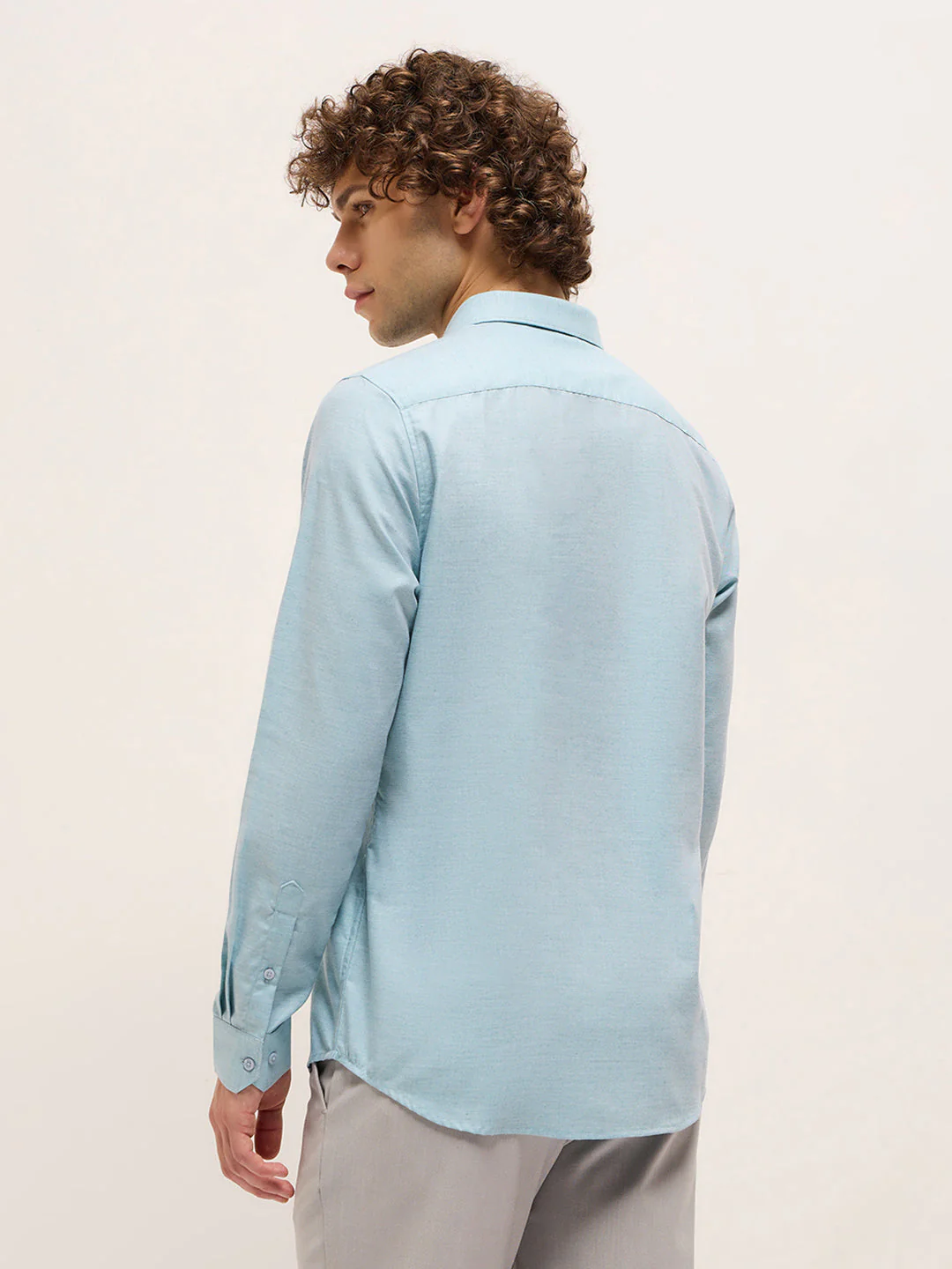 Men Shirt Light Blue Solid Tailored Fit Formal Shirt - Image 2
