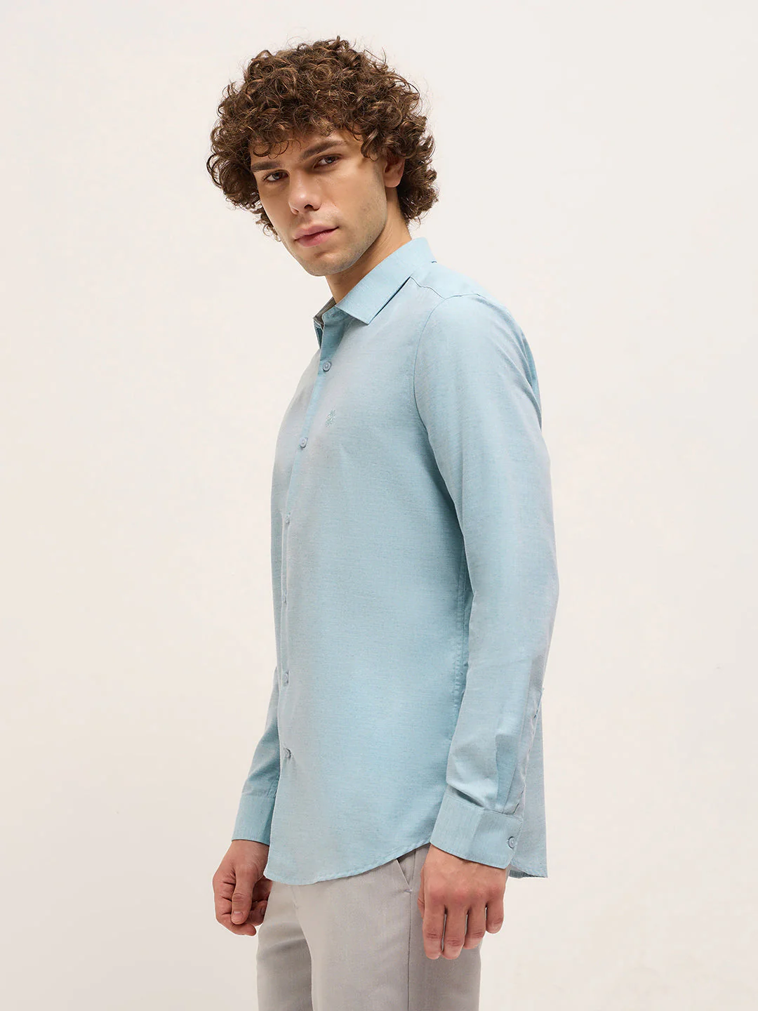 Men Shirt Light Blue Solid Tailored Fit Formal Shirt - Image 3