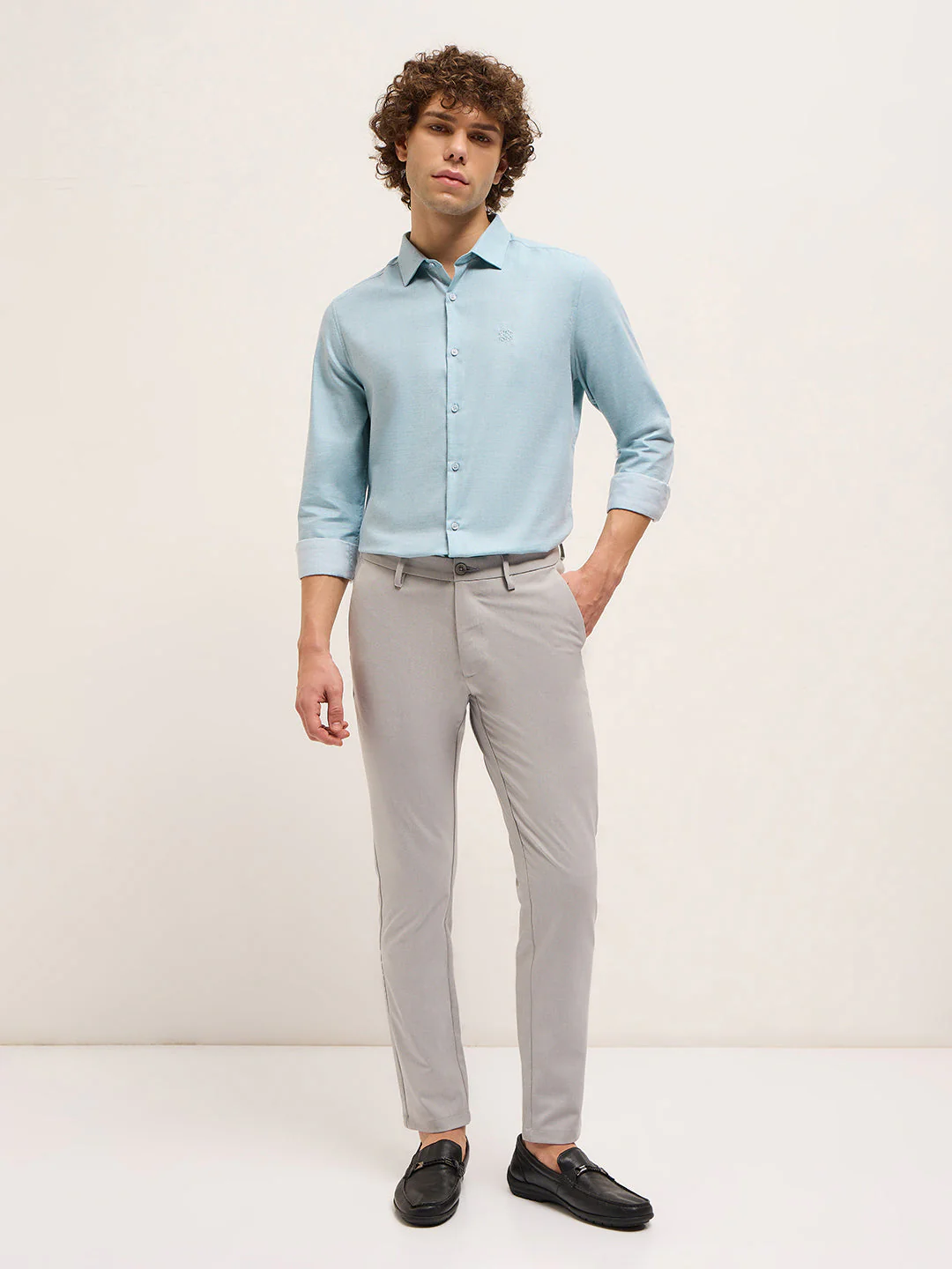 Men Shirt Light Blue Solid Tailored Fit Formal Shirt - Image 4