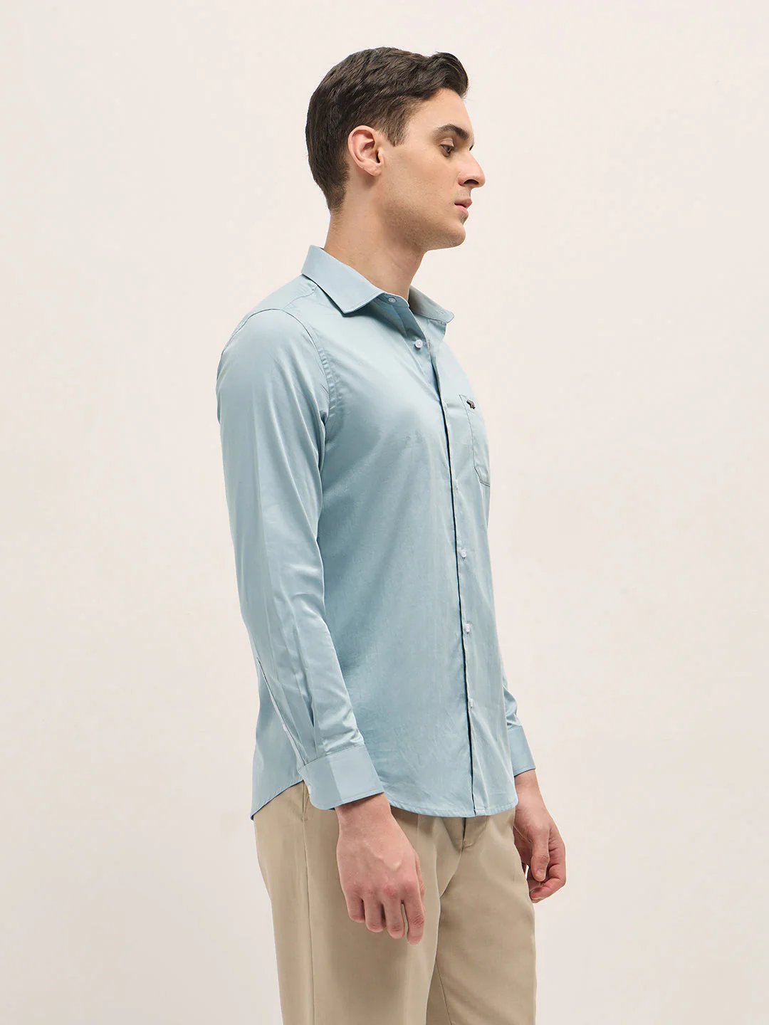 Men Shirt Light Blue Tailored Fit Solid Formal Shirt - Image 3