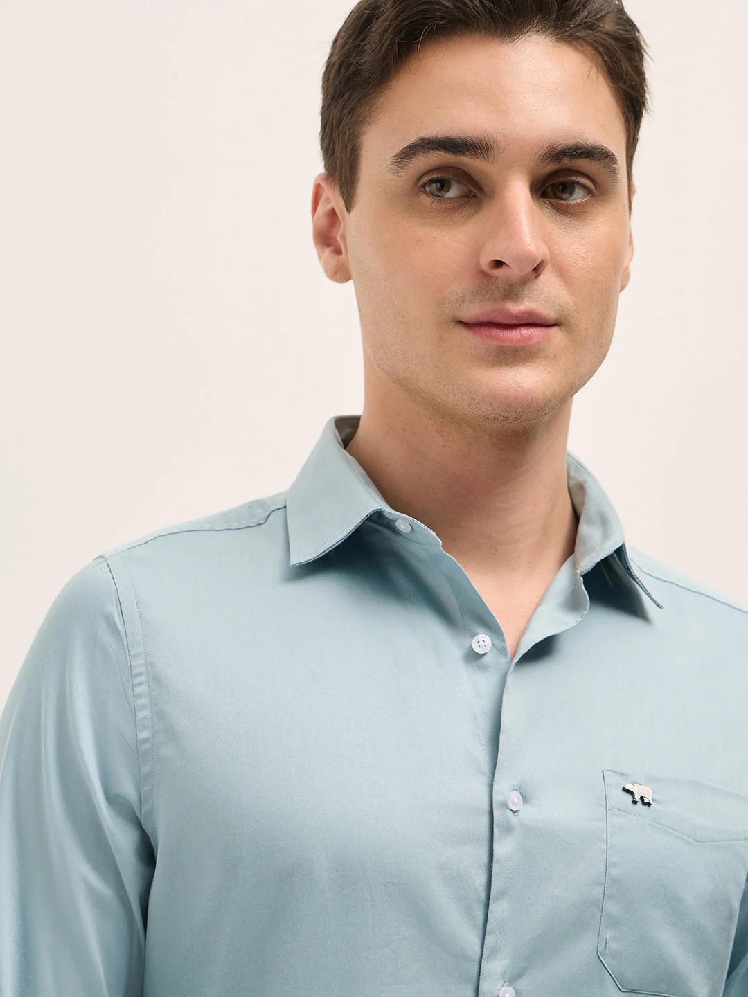 Men Shirt Light Blue Tailored Fit Solid Formal Shirt - Image 5