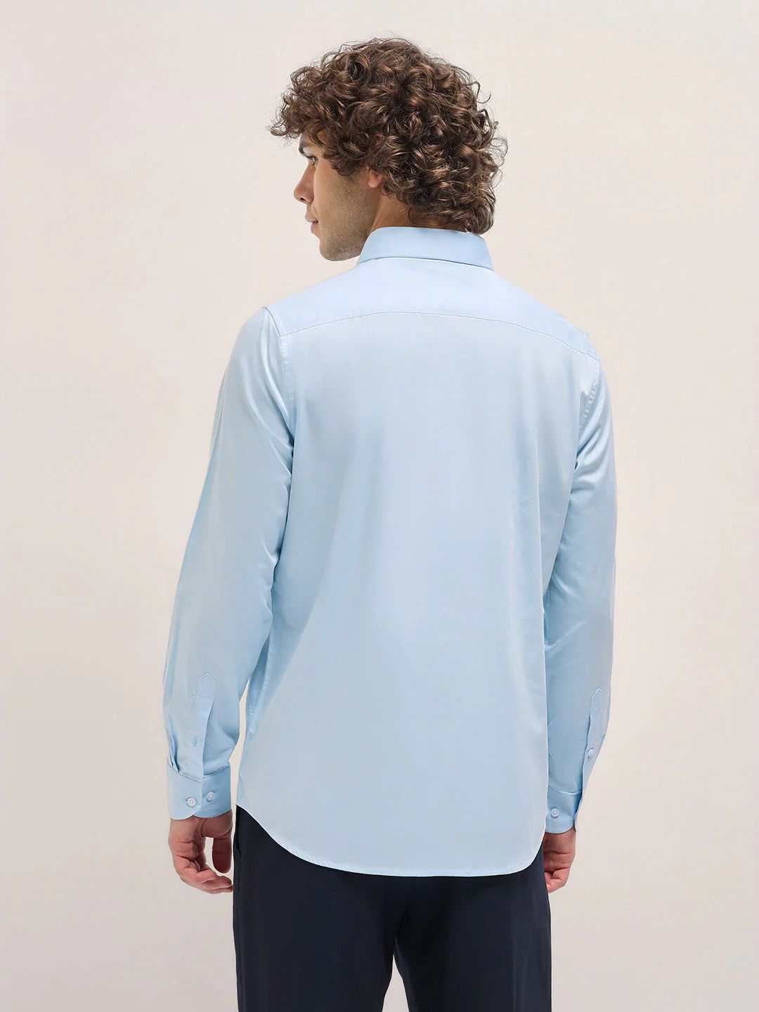 Men Shirt Light Blue Tailored Fit Solid Formal Shirt - Image 2