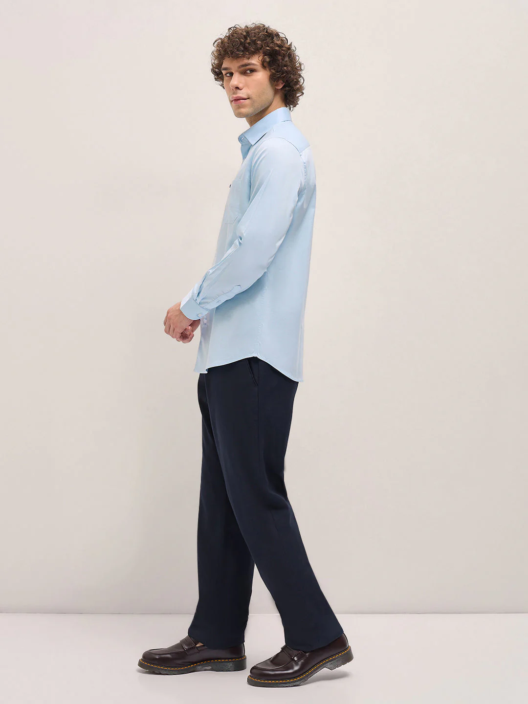 Men Shirt Light Blue Tailored Fit Solid Formal Shirt - Image 3