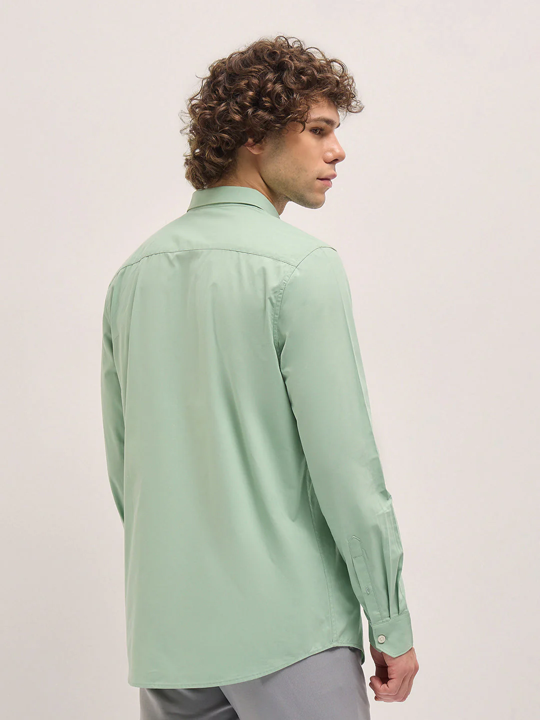 Men Shirt Light Green Tailored Fit Cotton Formal Shirt - Image 2