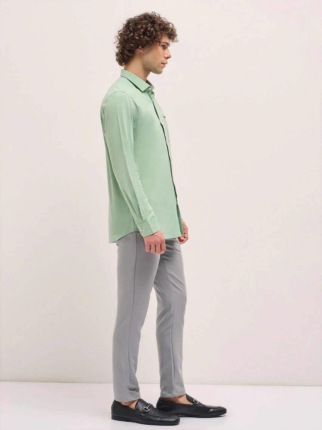 Men Shirt Light Green Tailored Fit Cotton Formal Shirt - Image 3