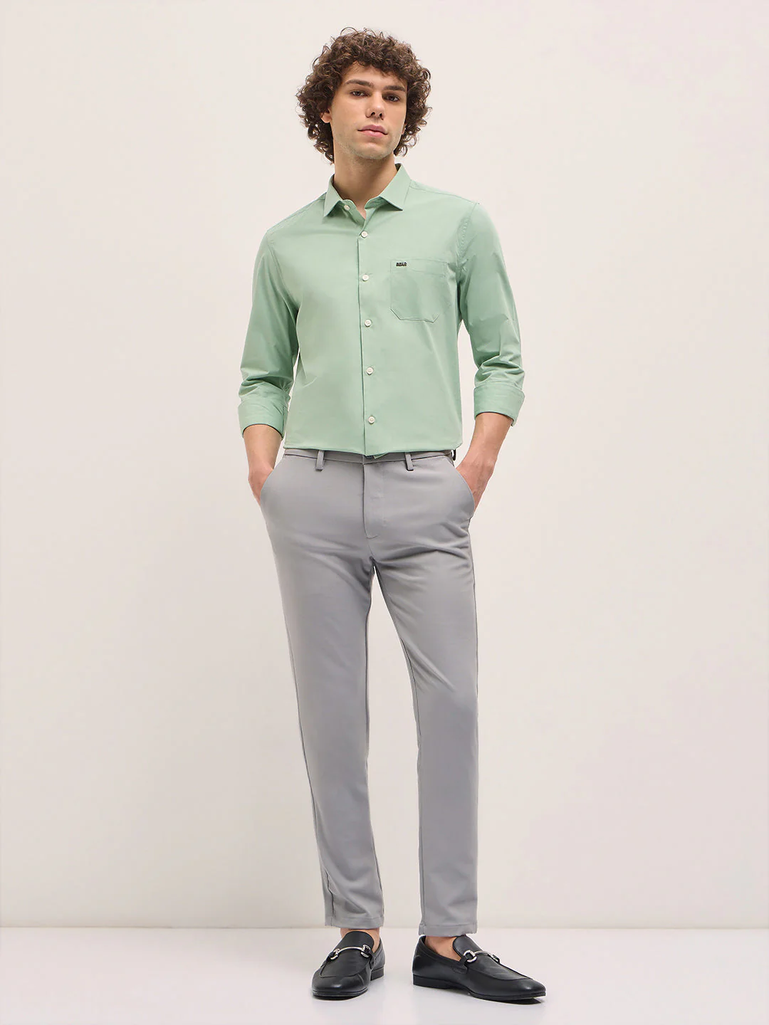 Men Shirt Light Green Tailored Fit Cotton Formal Shirt - Image 4