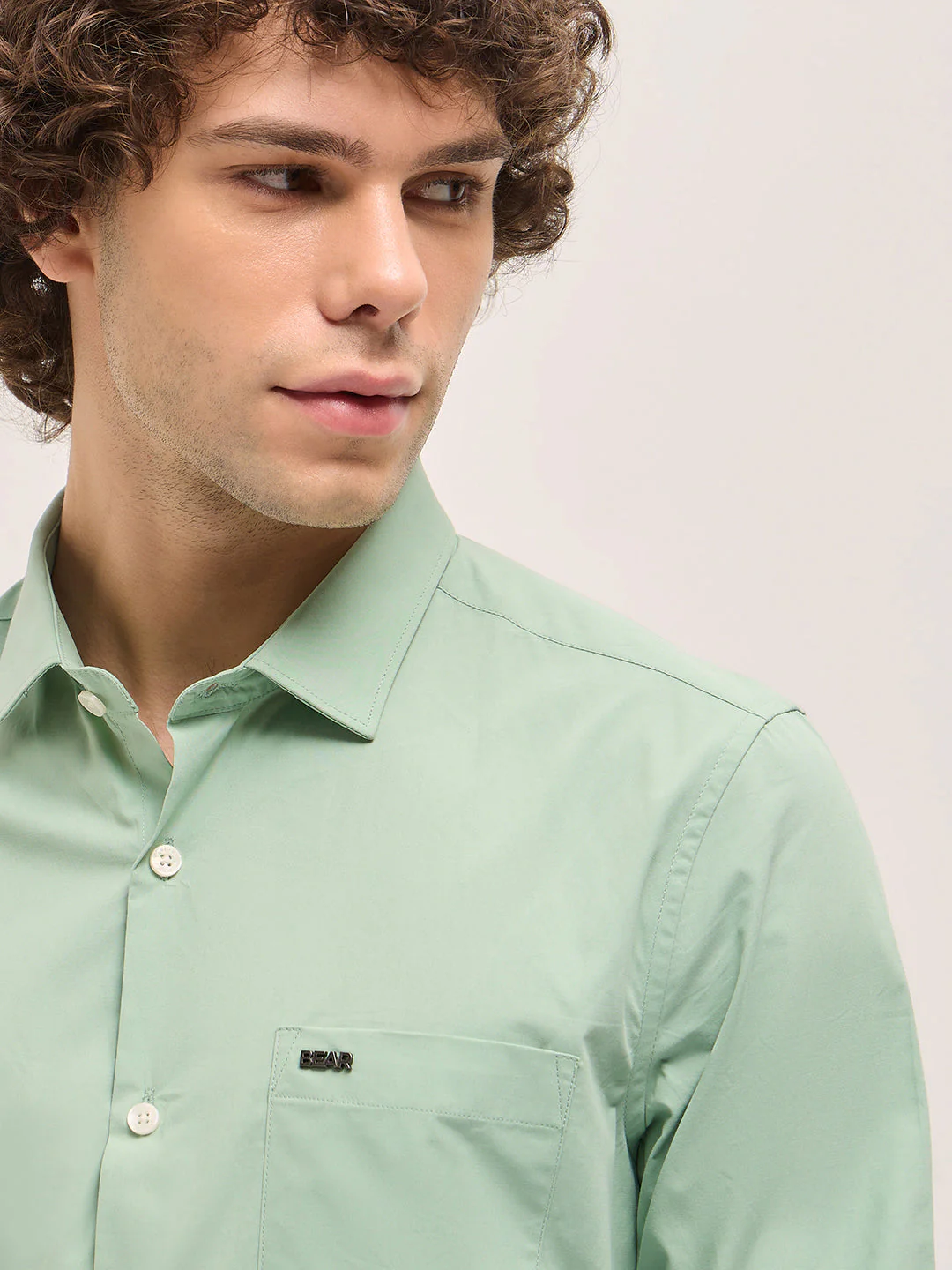 Men Shirt Light Green Tailored Fit Cotton Formal Shirt - Image 5