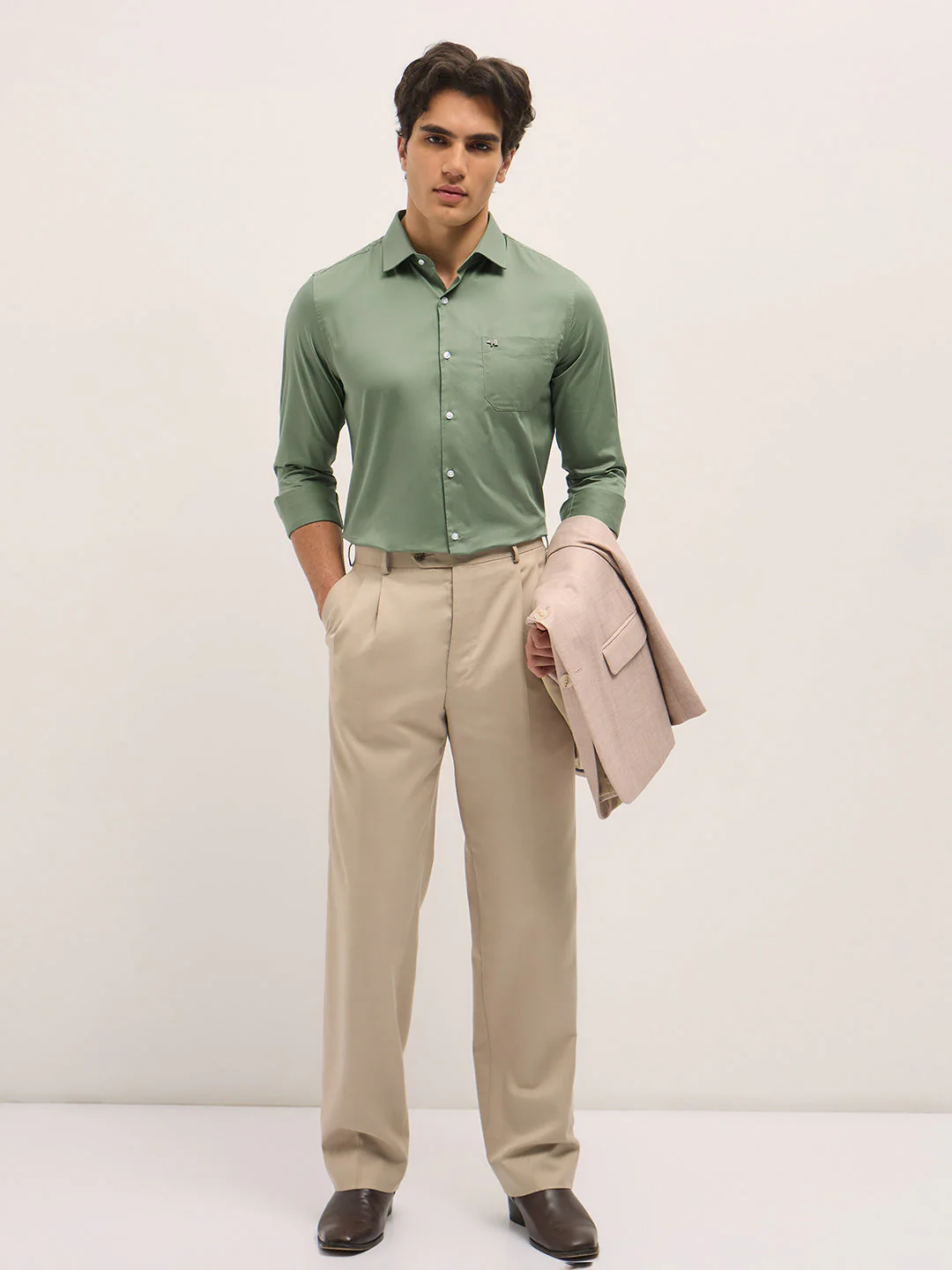 Men Shirt Light Green Tailored Fit Solid Formal Shirt - Image 2