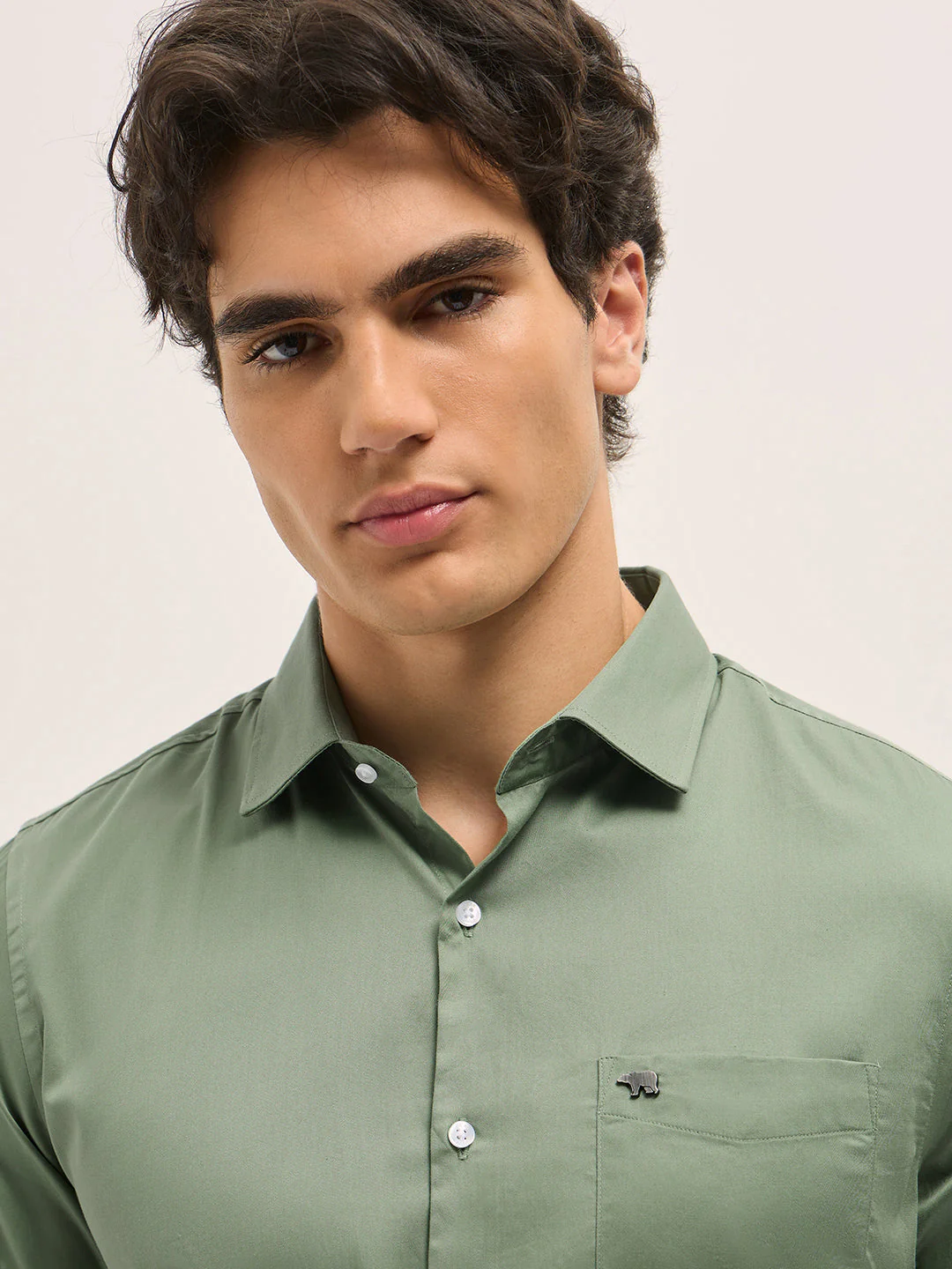 Men Shirt Light Green Tailored Fit Solid Formal Shirt - Image 3