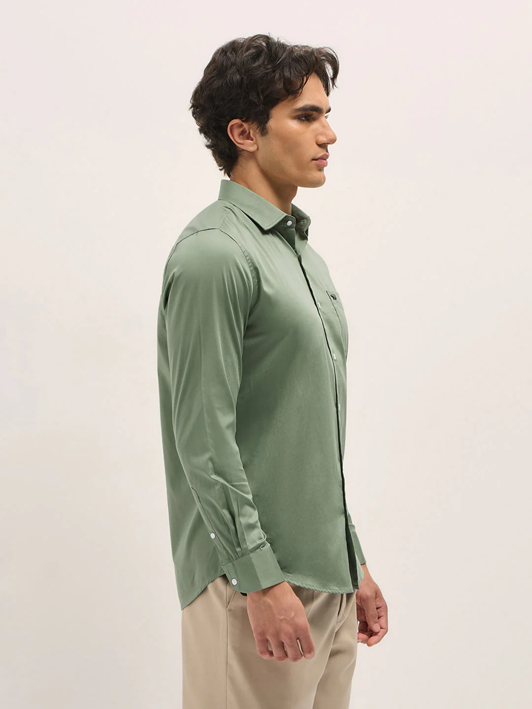 Men Shirt Light Green Tailored Fit Solid Formal Shirt - Image 4