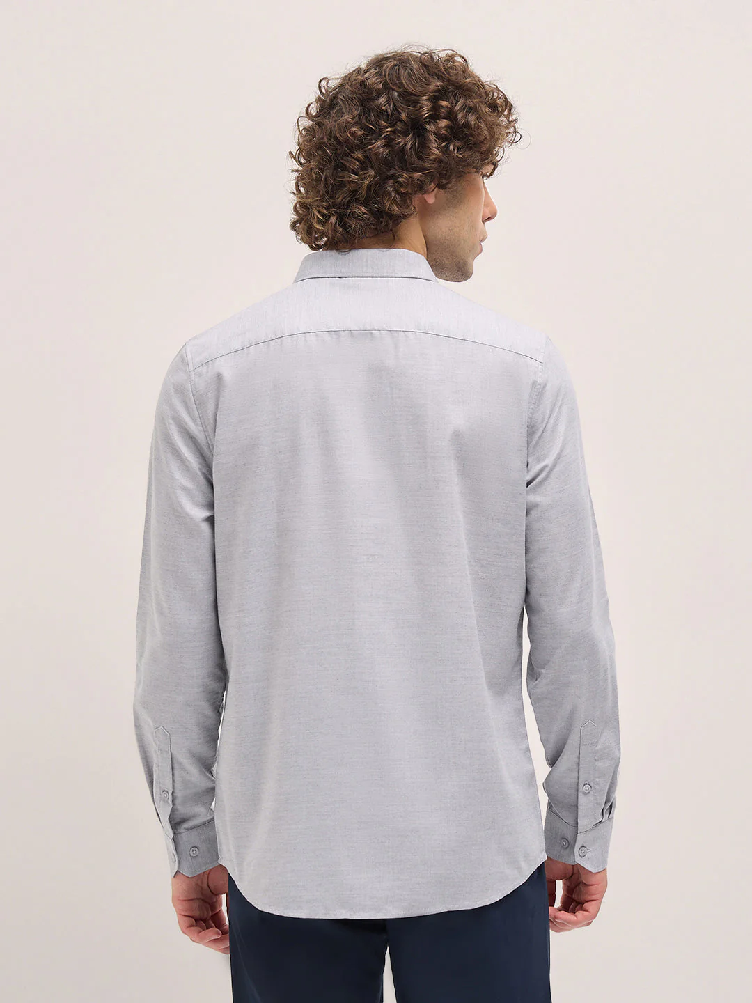 Men Shirt Light Grey Solid Tailored Fit Formal Shirt - Image 2