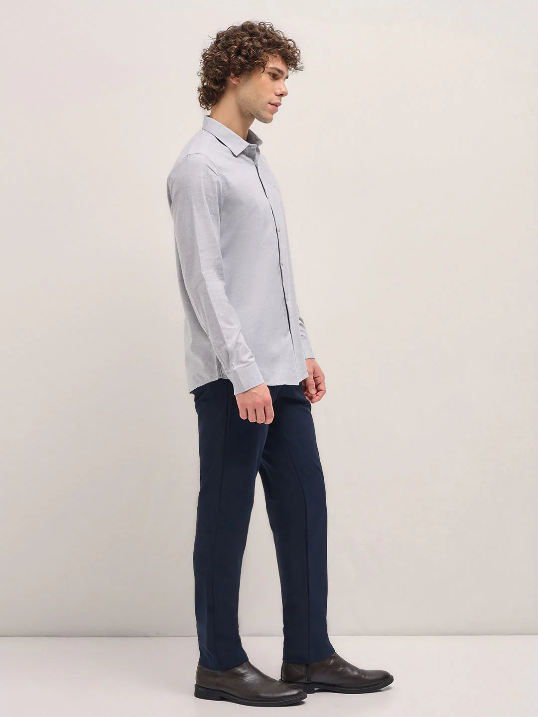 Men Shirt Light Grey Solid Tailored Fit Formal Shirt - Image 3