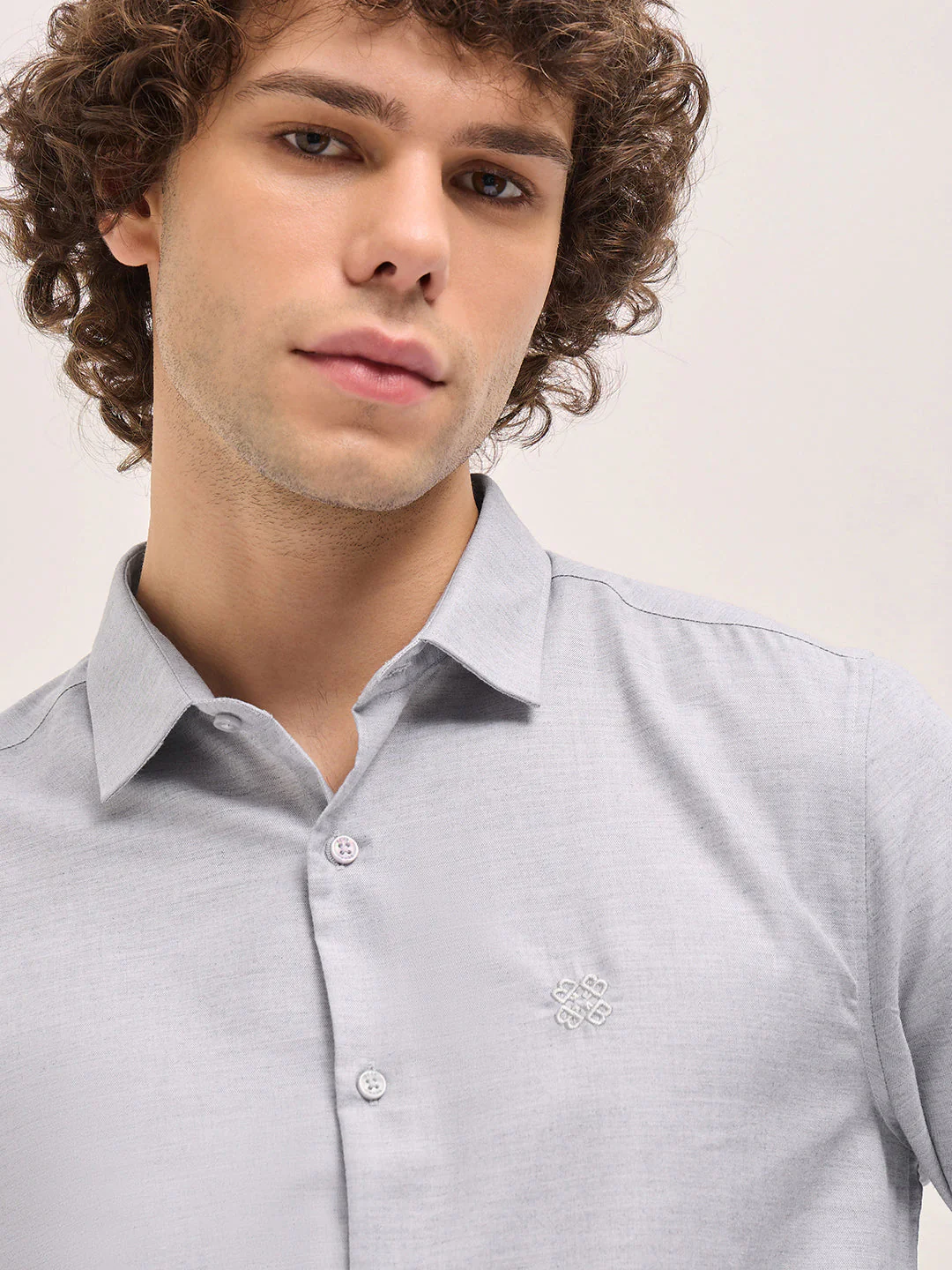 Men Shirt Light Grey Solid Tailored Fit Formal Shirt - Image 5