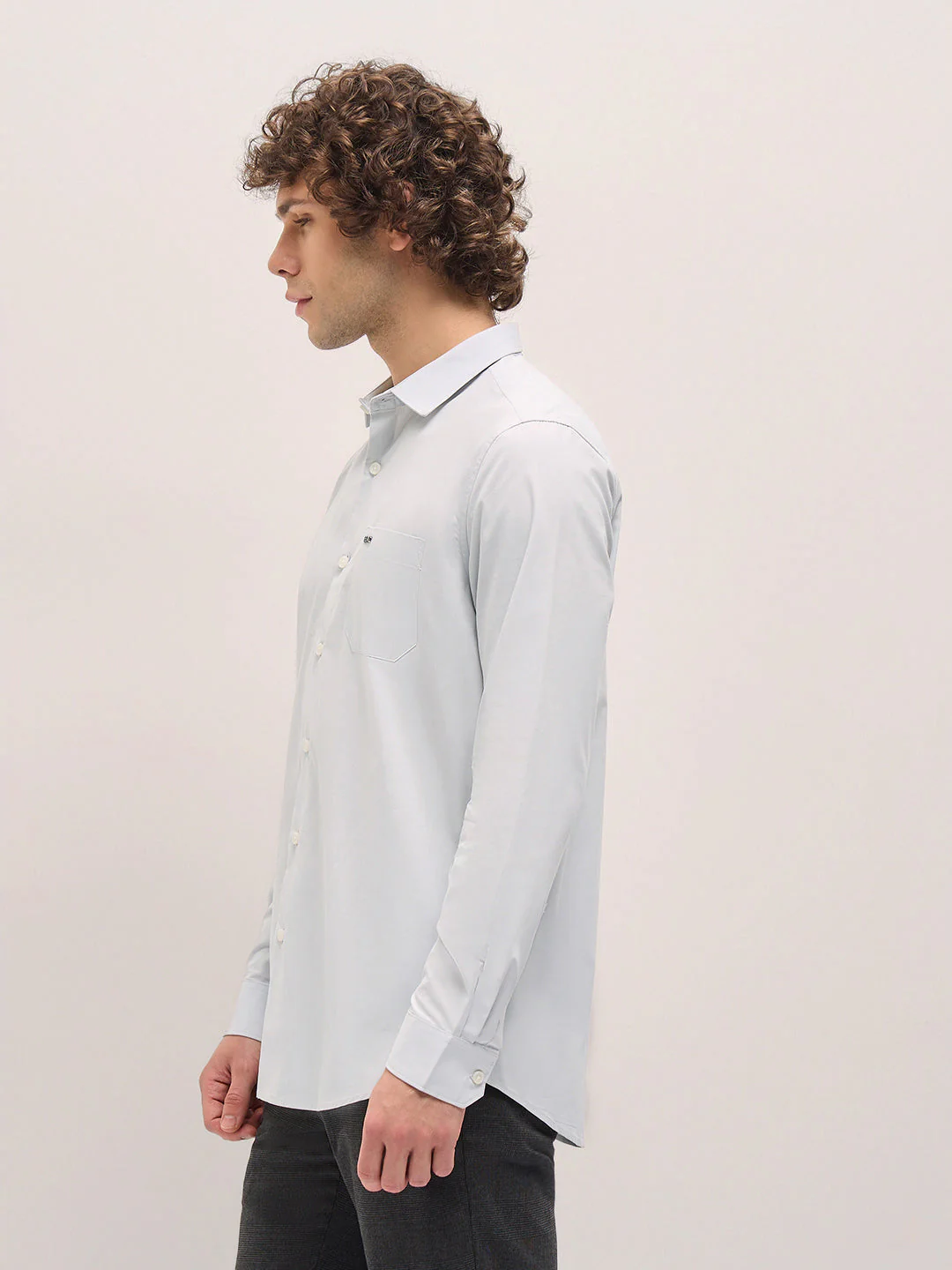 Men Shirt Light Grey Tailored Fit Cotton Formal Shirt - Image 3