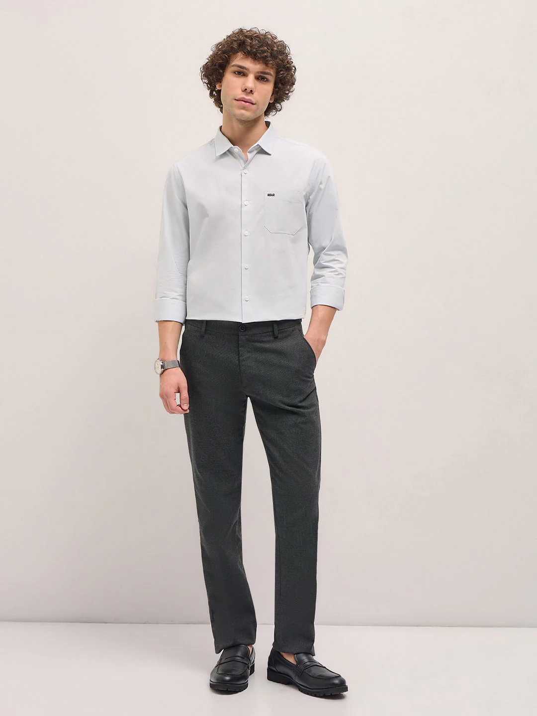 Men Shirt Light Grey Tailored Fit Cotton Formal Shirt - Image 4