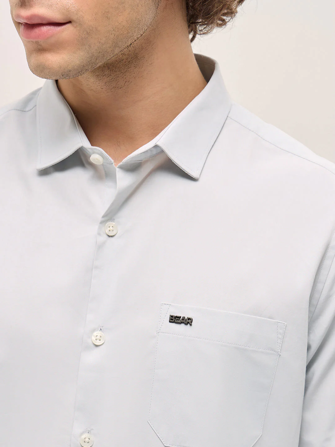 Men Shirt Light Grey Tailored Fit Cotton Formal Shirt - Image 5