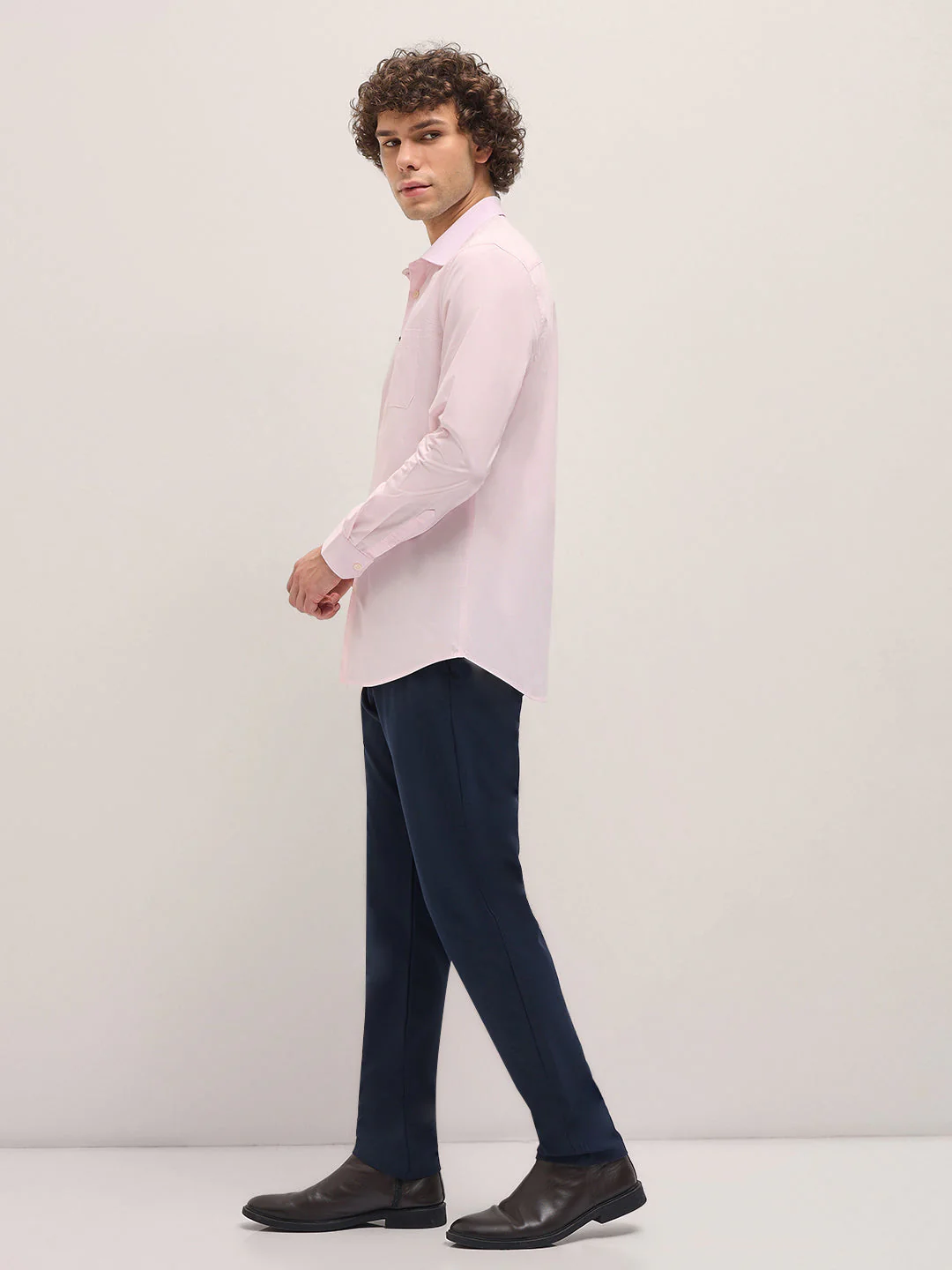 Men Shirt Light Pink Tailored Fit Cotton Formal Shirt - Image 3