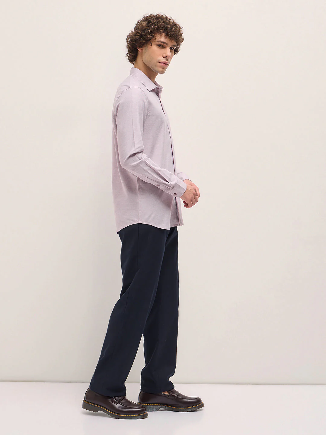 Men Shirt Light Purple Solid Tailored Fit Formal Shirt - Image 3