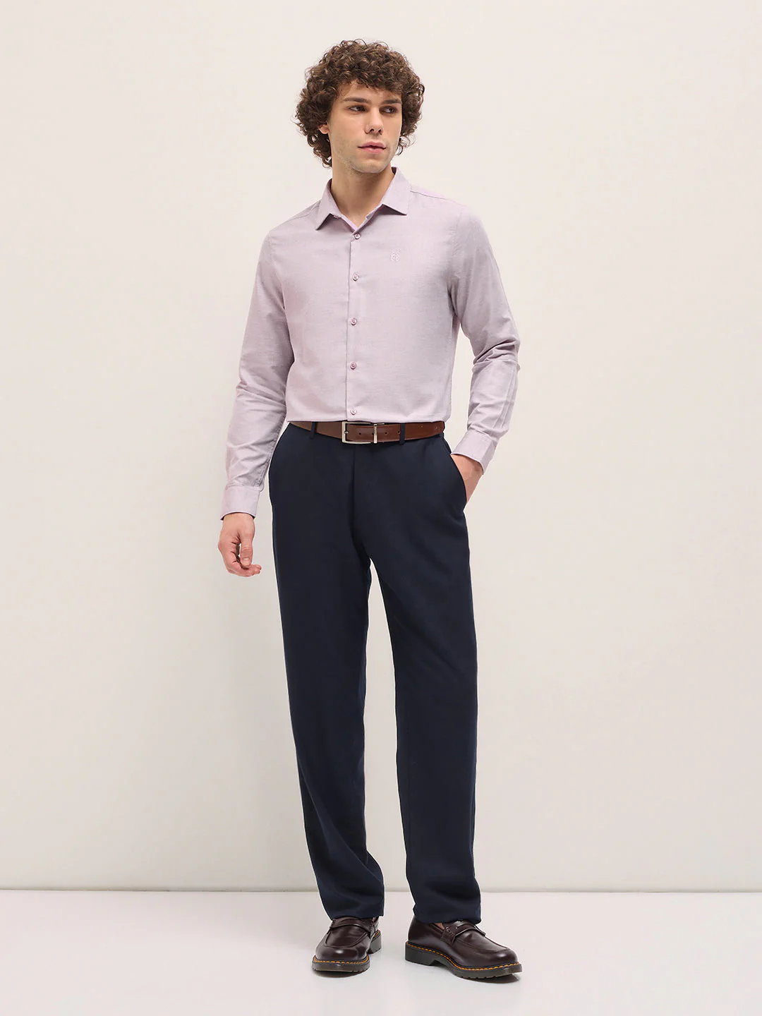 Men Shirt Light Purple Solid Tailored Fit Formal Shirt - Image 4