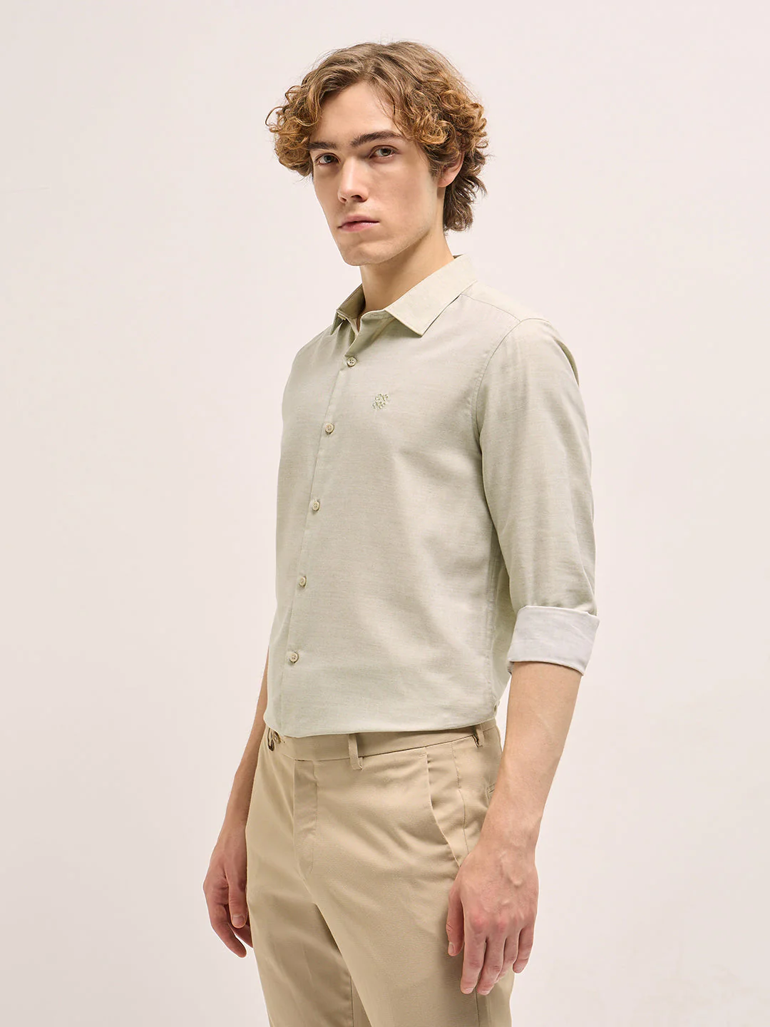 Men Shirt Light Sage Green Solid Tailored Fit Formal Shirt - Image 3