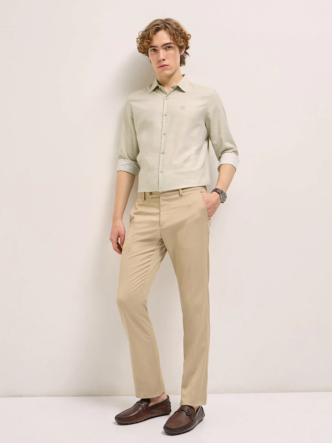 Men Shirt Light Sage Green Solid Tailored Fit Formal Shirt - Image 4
