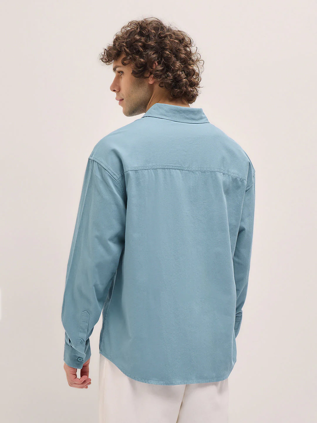Men Shirt Light Teal Blue Solid Relax Fit Overshirt - Image 2