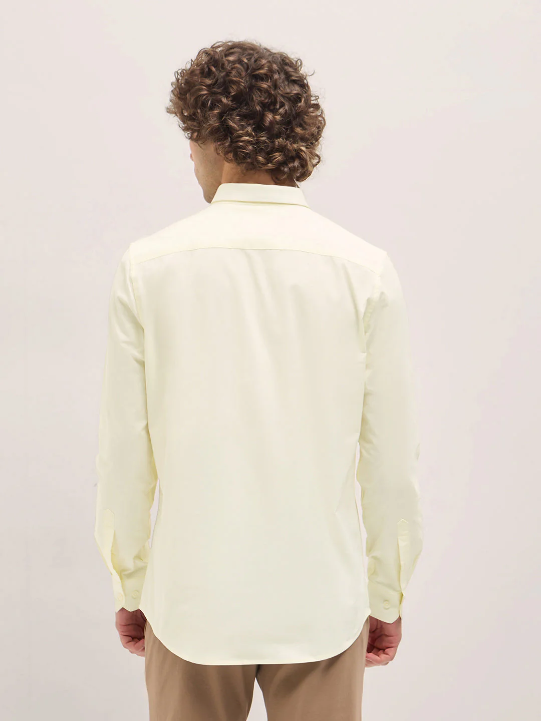 Men Shirt Light Yellow Tailored Fit Cotton Formal Shirt - Image 2