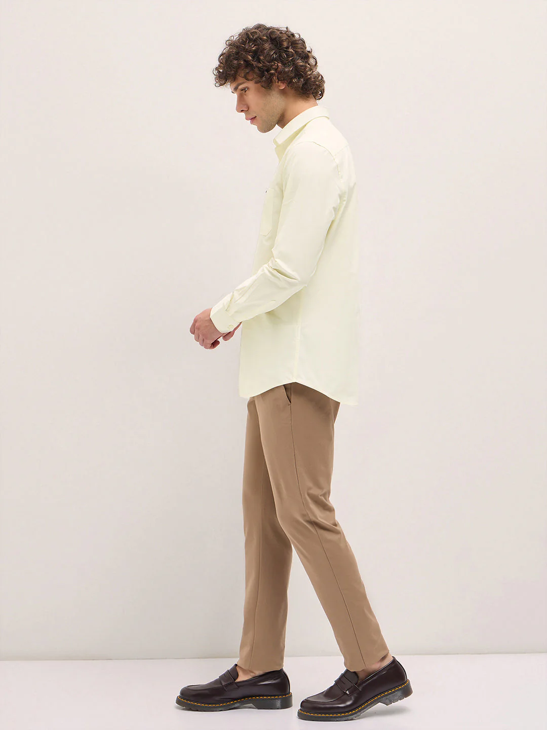 Men Shirt Light Yellow Tailored Fit Cotton Formal Shirt - Image 3