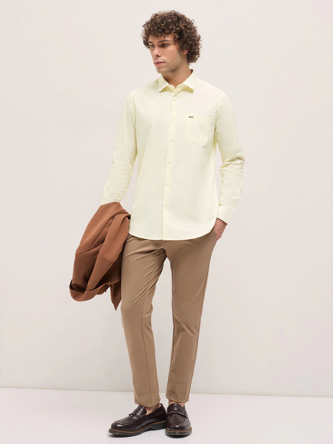 Men Shirt Light Yellow Tailored Fit Cotton Formal Shirt - Image 4