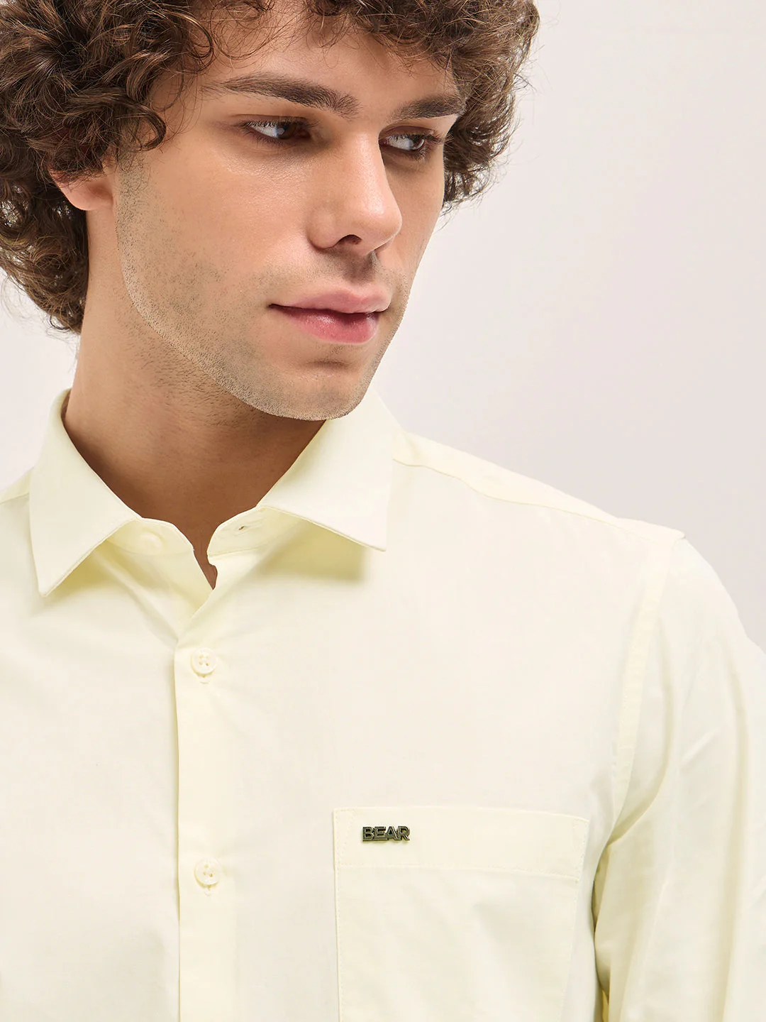 Men Shirt Light Yellow Tailored Fit Cotton Formal Shirt - Image 5
