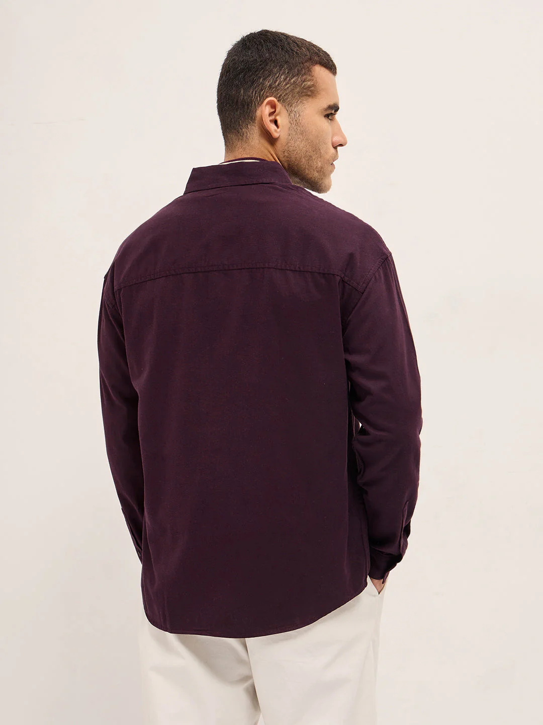 Men Shirt Maroon Solid Relax Fit Overshirt - Image 2