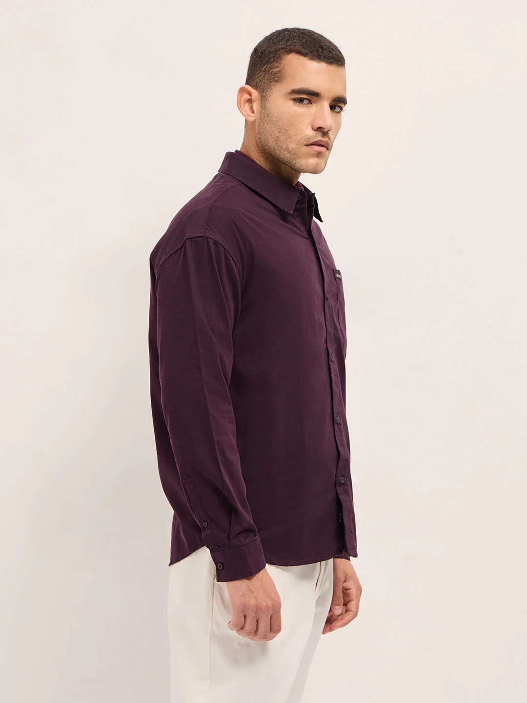 Men Shirt Maroon Solid Relax Fit Overshirt - Image 3