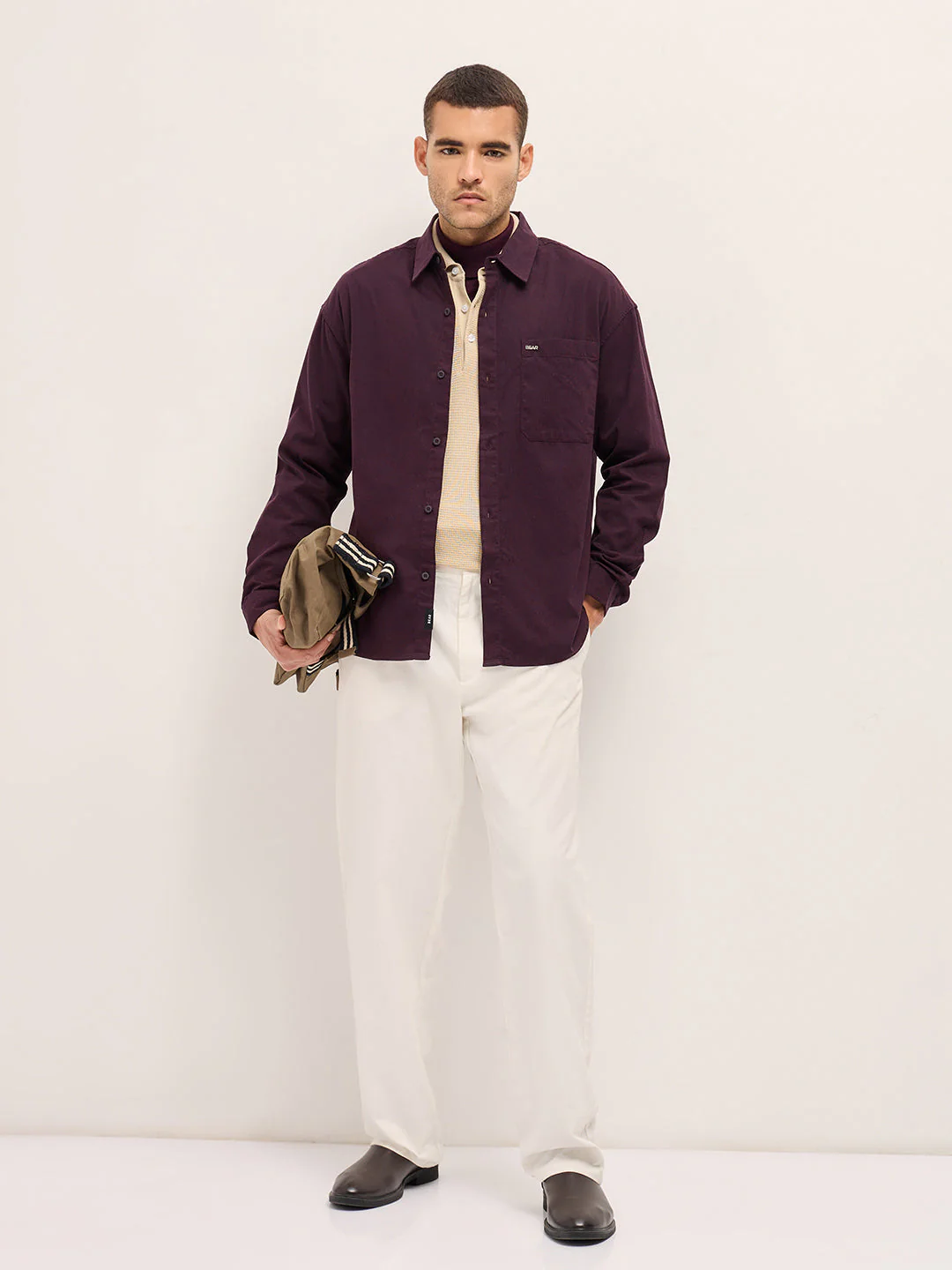 Men Shirt Maroon Solid Relax Fit Overshirt - Image 4