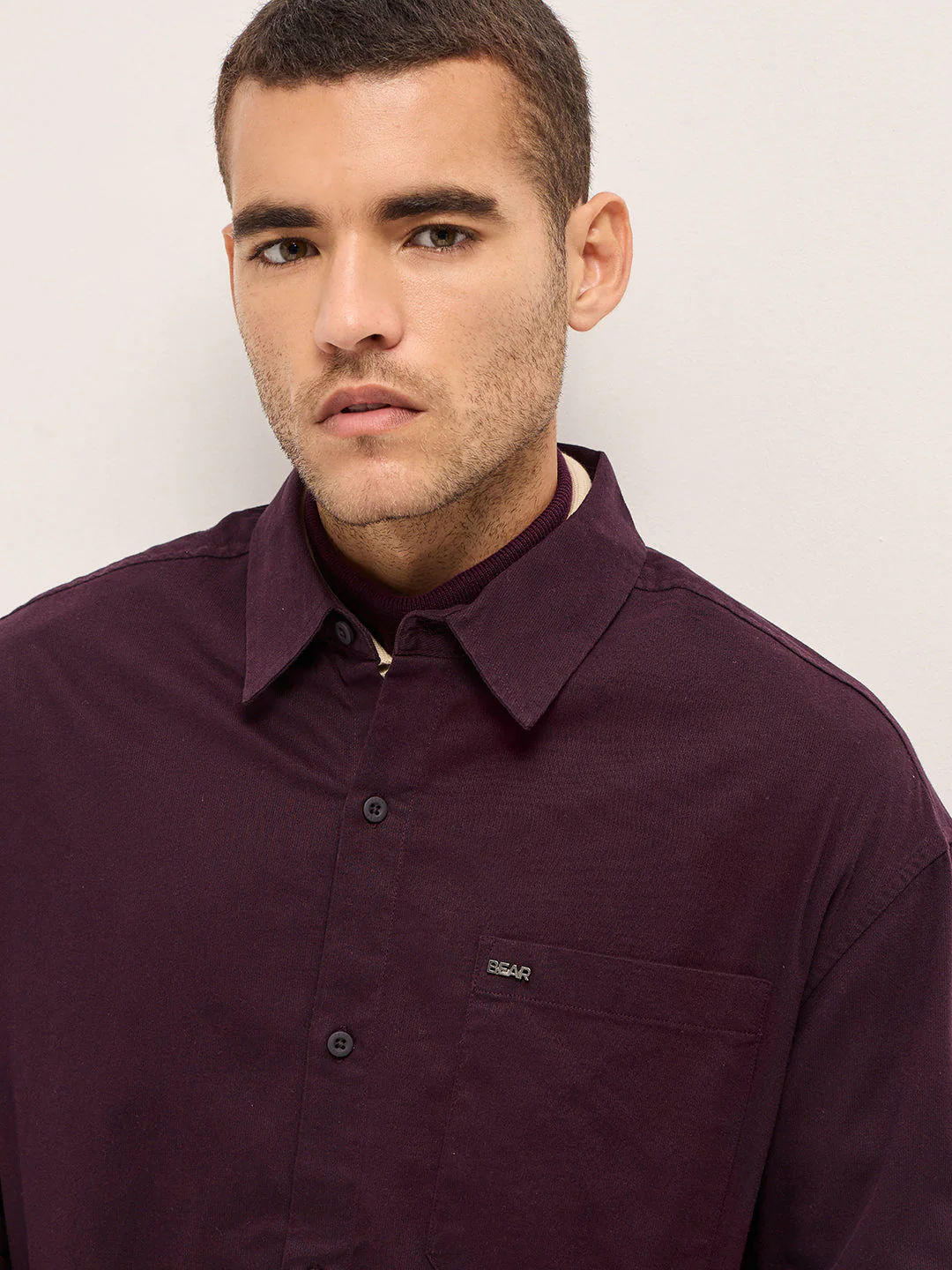 Men Shirt Maroon Solid Relax Fit Overshirt - Image 5