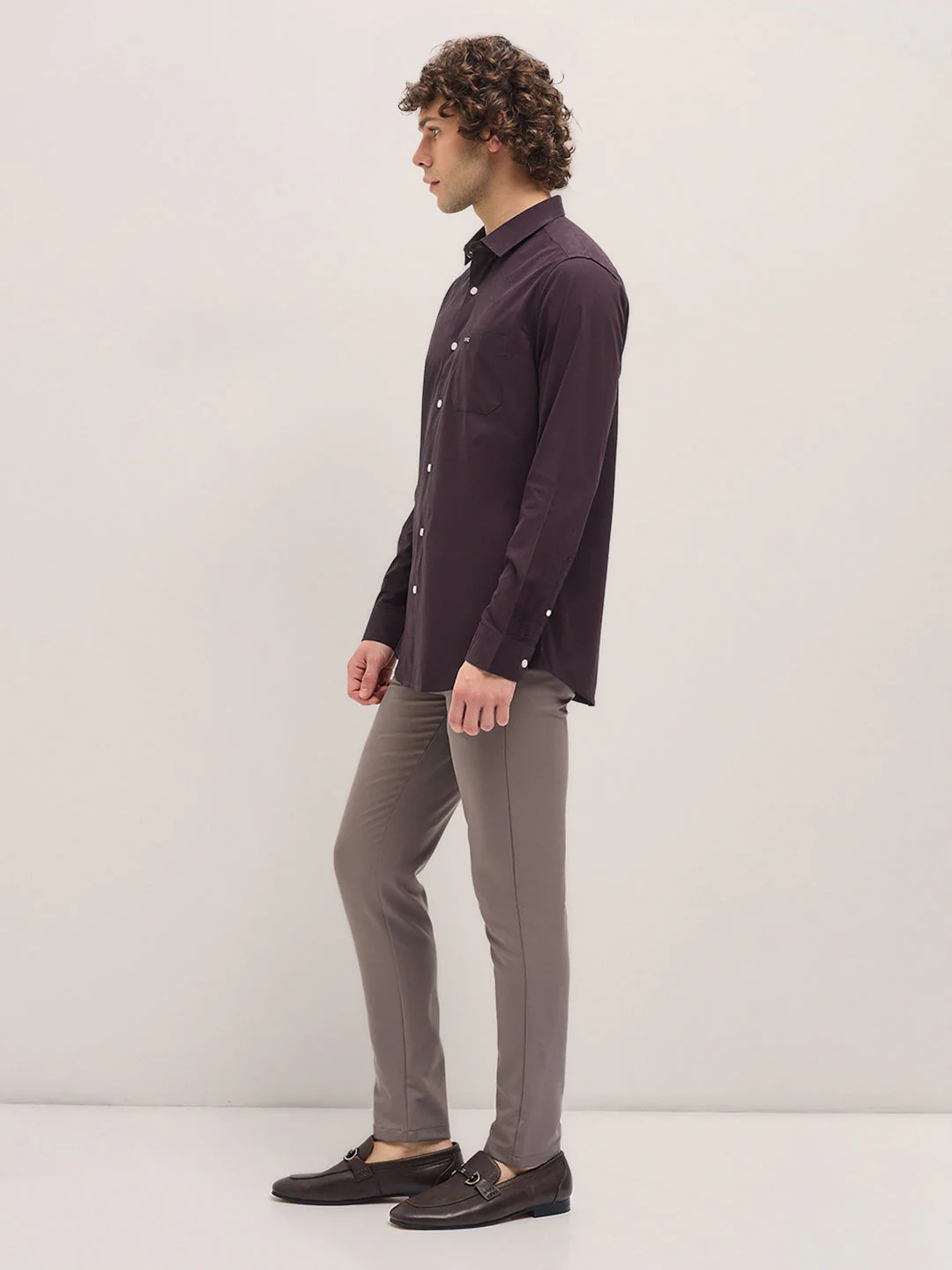 Men Shirt Maroon Tailored Fit Cotton Formal Shirt - Image 3