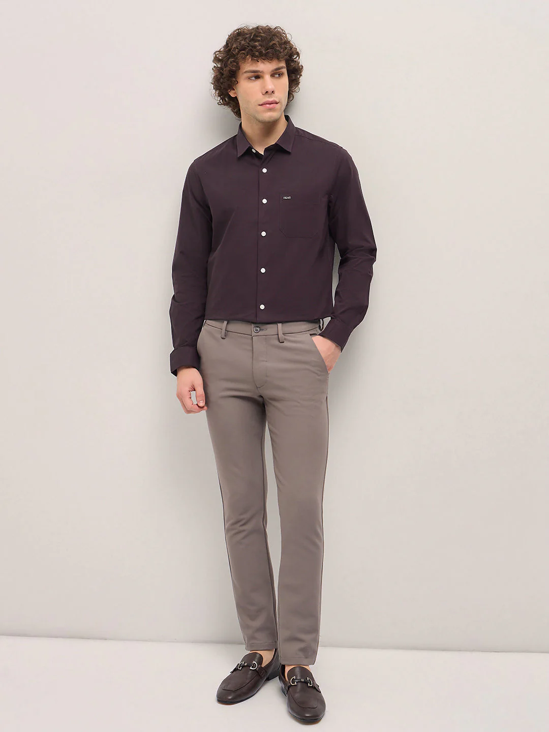 Men Shirt Maroon Tailored Fit Cotton Formal Shirt - Image 4