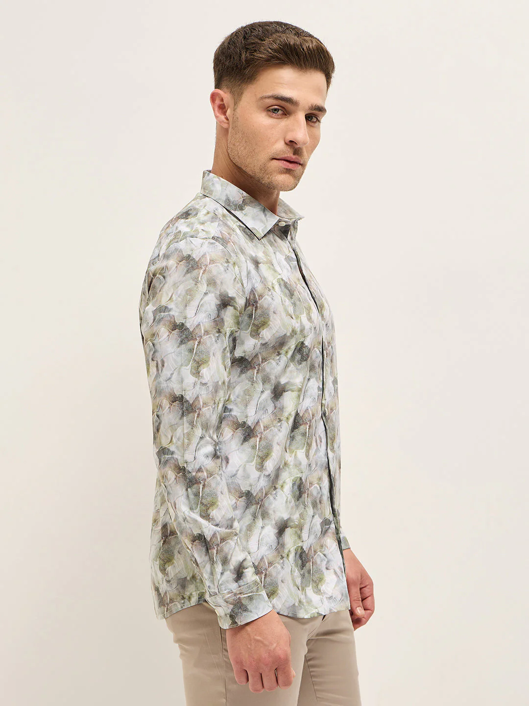 Men Shirt Multi-Color Abstract Botanical Print Tailored Fit Formal Shirt - Image 3