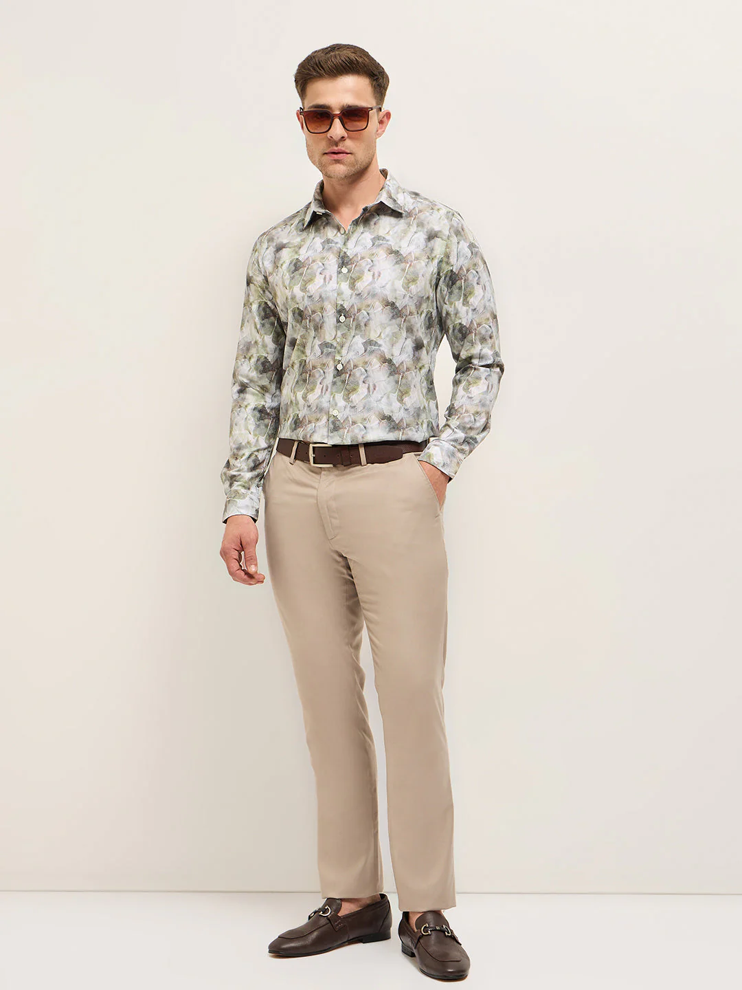 Men Shirt Multi-Color Abstract Botanical Print Tailored Fit Formal Shirt - Image 4