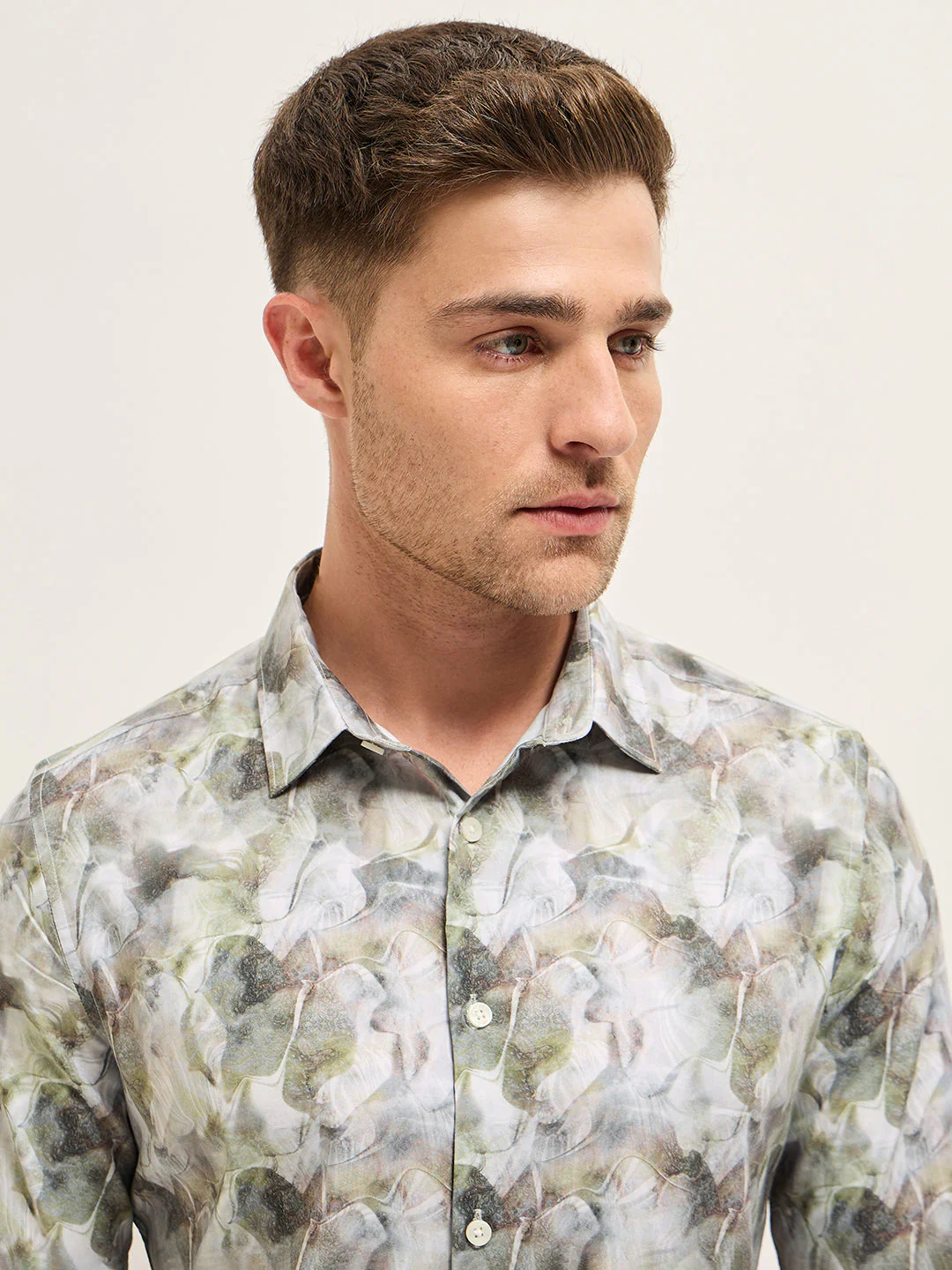 Men Shirt Multi-Color Abstract Botanical Print Tailored Fit Formal Shirt - Image 5