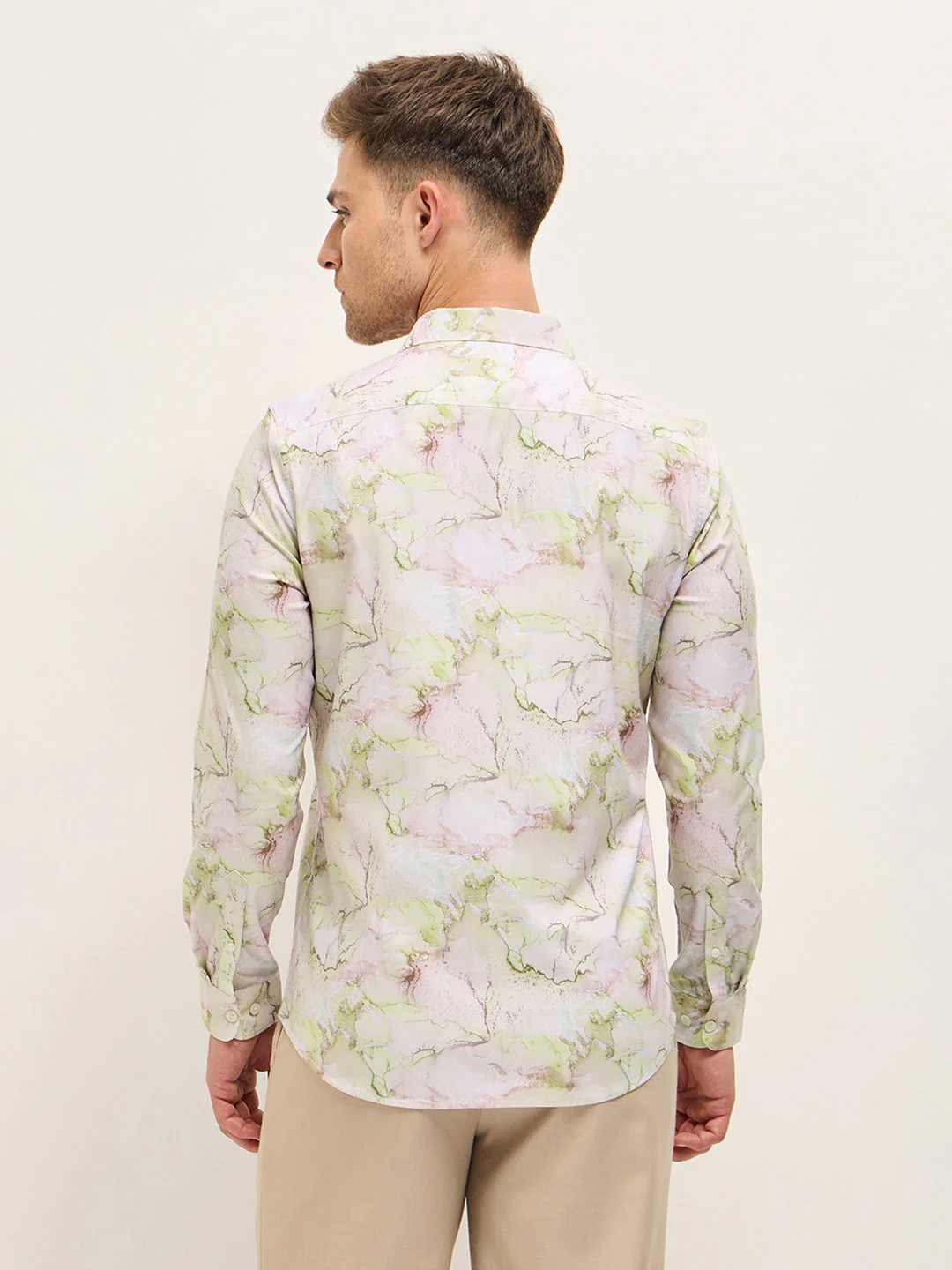 Men Shirt Multi-Color Marble Abstract Print Tailored Fit Formal Shirt - Image 2