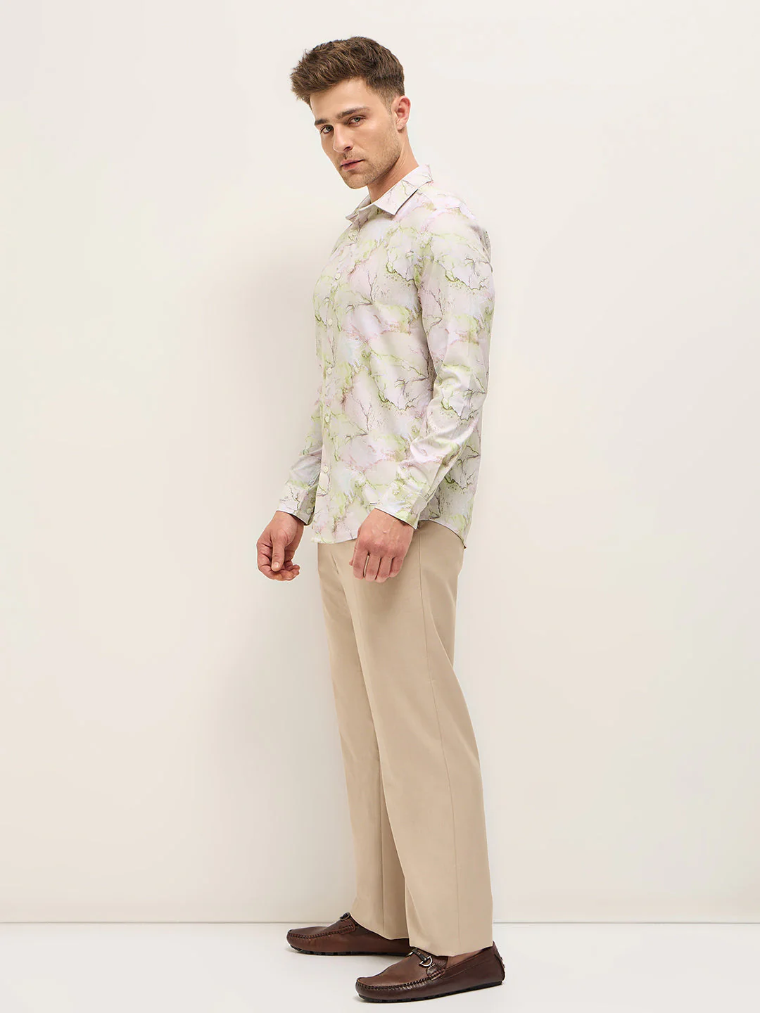 Men Shirt Multi-Color Marble Abstract Print Tailored Fit Formal Shirt - Image 3